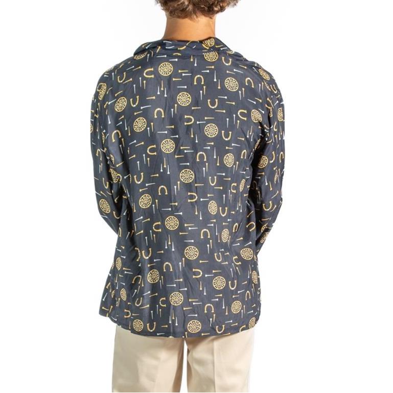1940S Navy Blue & Yellow Rayon Mens Pajamas In Excellent Condition For Sale In New York, NY