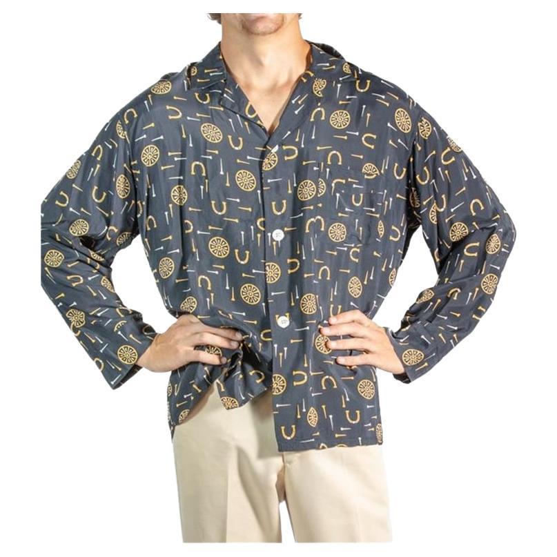 1940S Navy Blue & Yellow Rayon Mens Pajamas For Sale