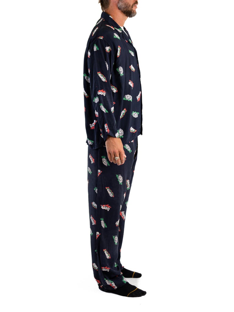 1940S Navy Cold Rayon Let Sleeping Dogs Lie Novelty Print Mens Pyjamas For  Sale at 1stDibs