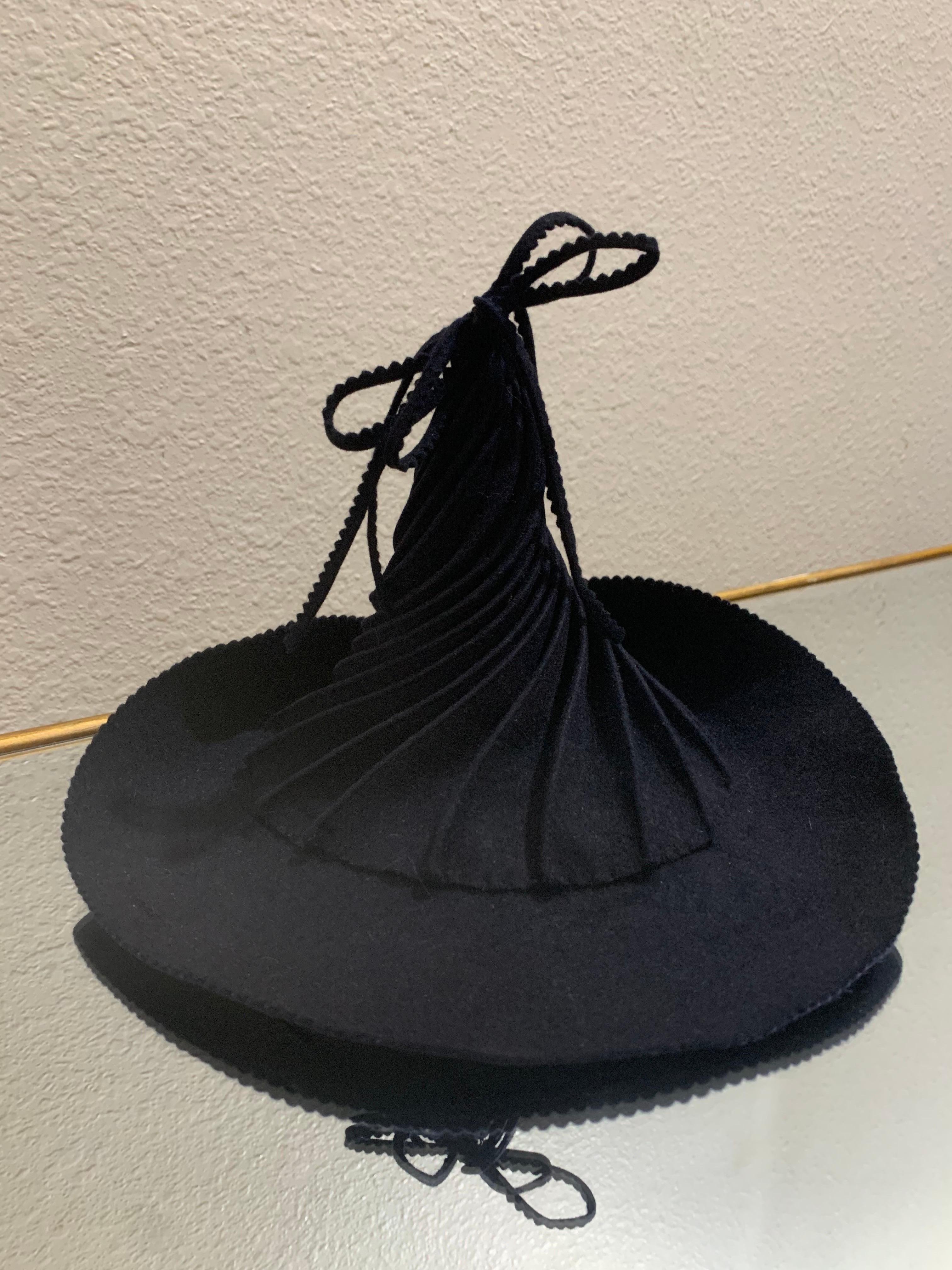 1940s Navy Hattie Carnegie Wool Peaked Spiral Toy Tilt Hat 6