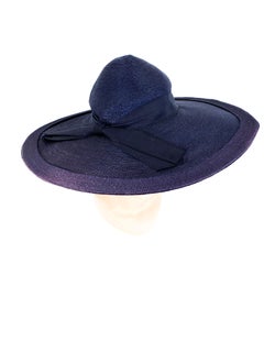 1940s Navy Woven Straw Wide-Brimmed Hat