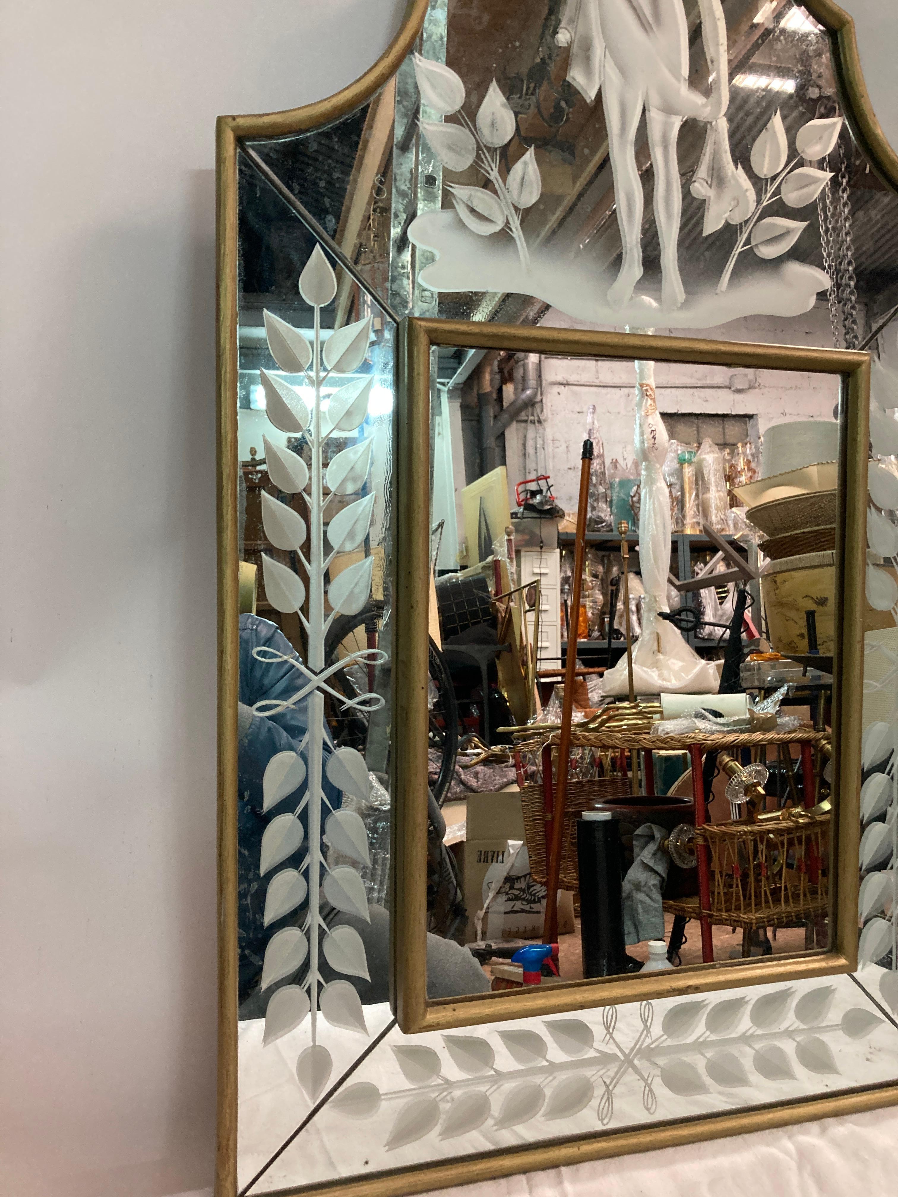 European 1940's Neo-classic carved glass wall mirror For Sale