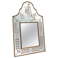 Miroir mural en verre sculpté néo-classique des années 1940