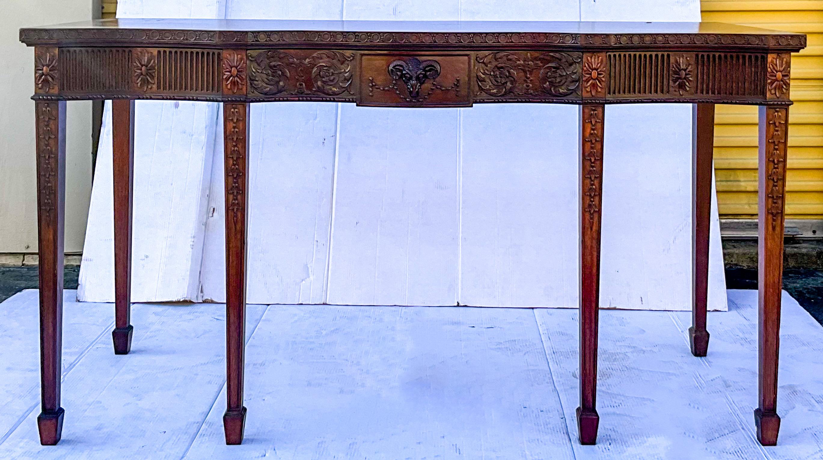 Italian 1940s Neoclassical Style Carved Mahogany Huntboard / Console Table / Server For Sale