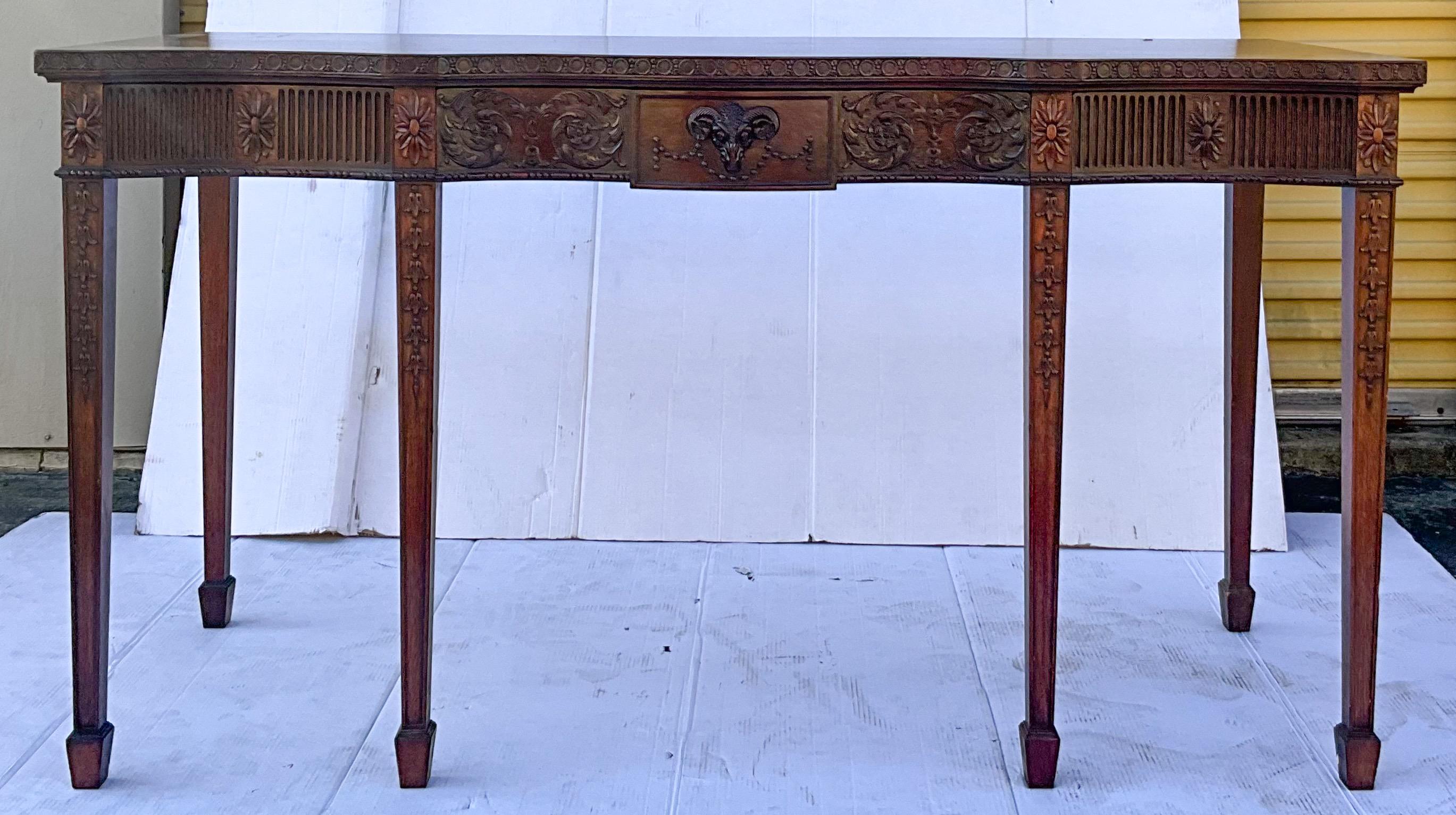 1940s Neoclassical Style Carved Mahogany Huntboard / Console Table / Server For Sale 1