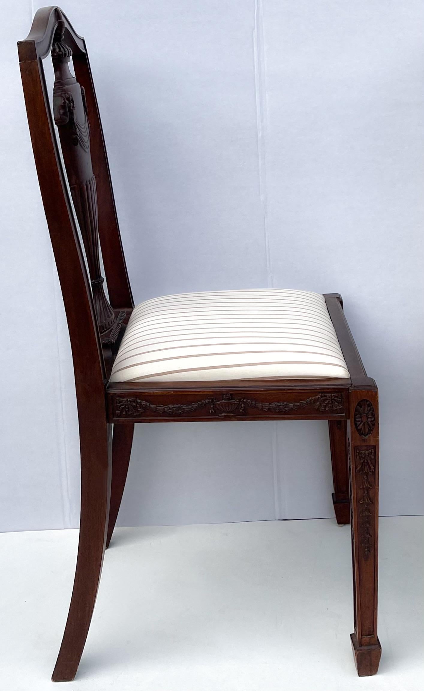 Neoclassical 1940s Neo-Classical Style Carved Mahogany Side Chairs, Pair For Sale