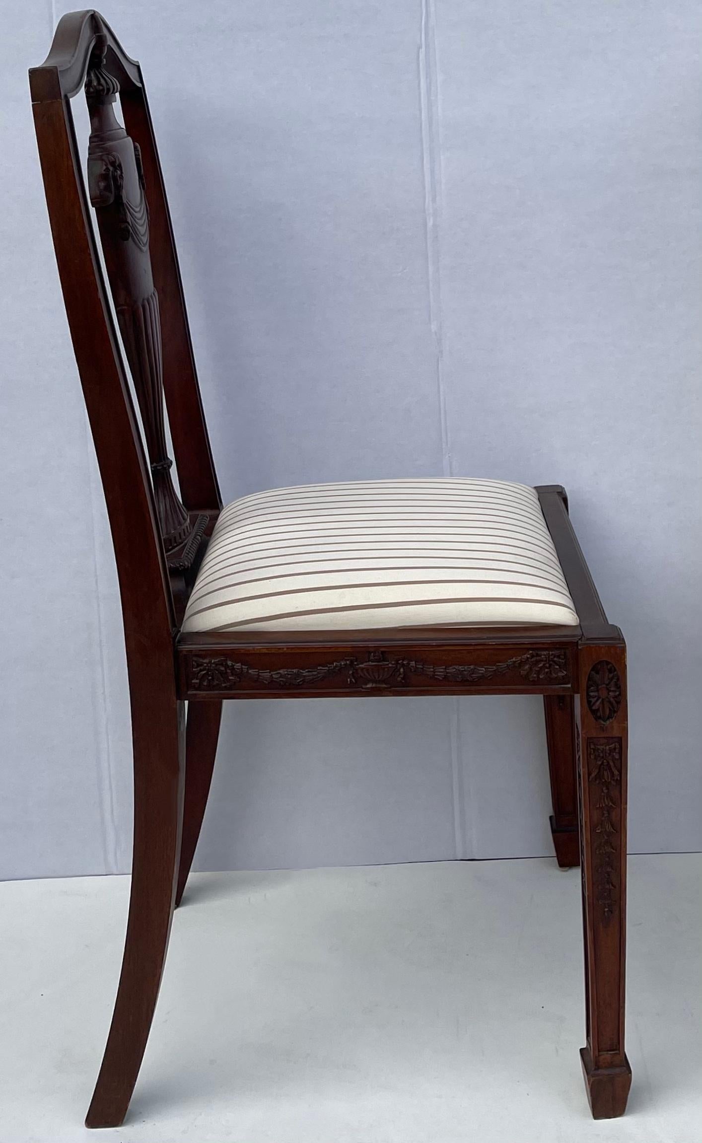 1940s Neo-Classical Style Carved Mahogany Side Chairs, Pair In Good Condition For Sale In Kennesaw, GA