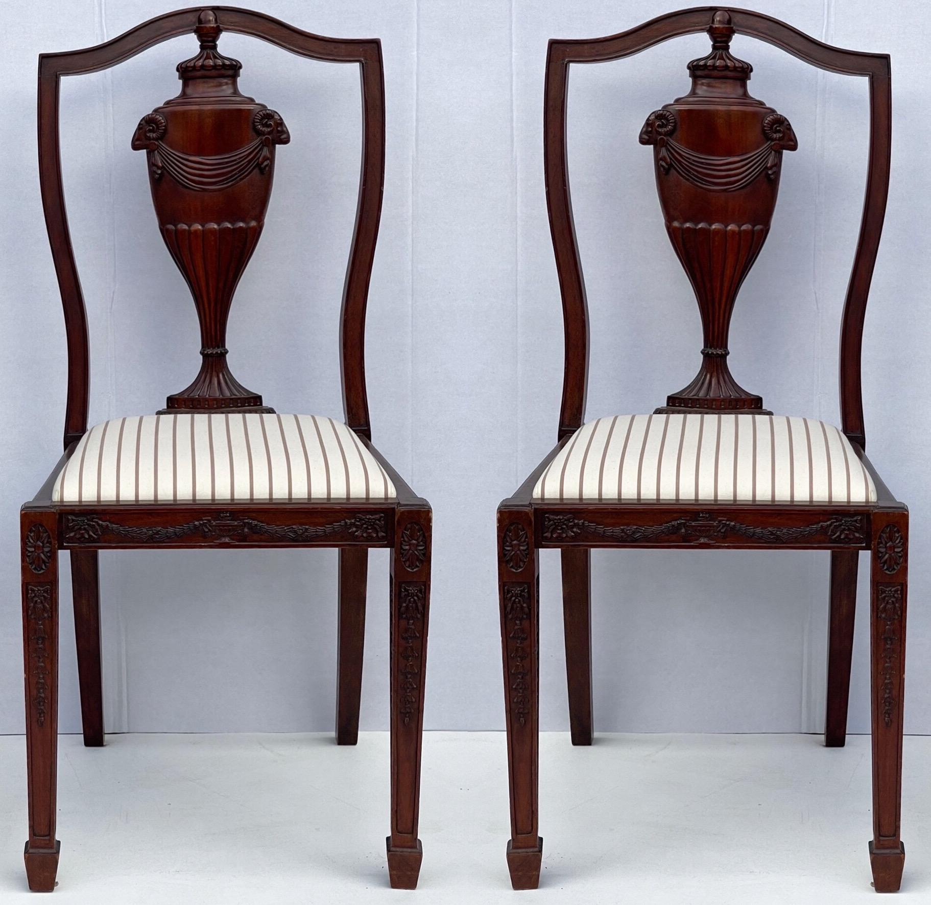 1940s Neo-Classical Style Carved Mahogany Side Chairs, Pair For Sale 2