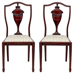 1930s Neoclassical Style Mahogany Side Chairs W/ Ram & Urn - Pair