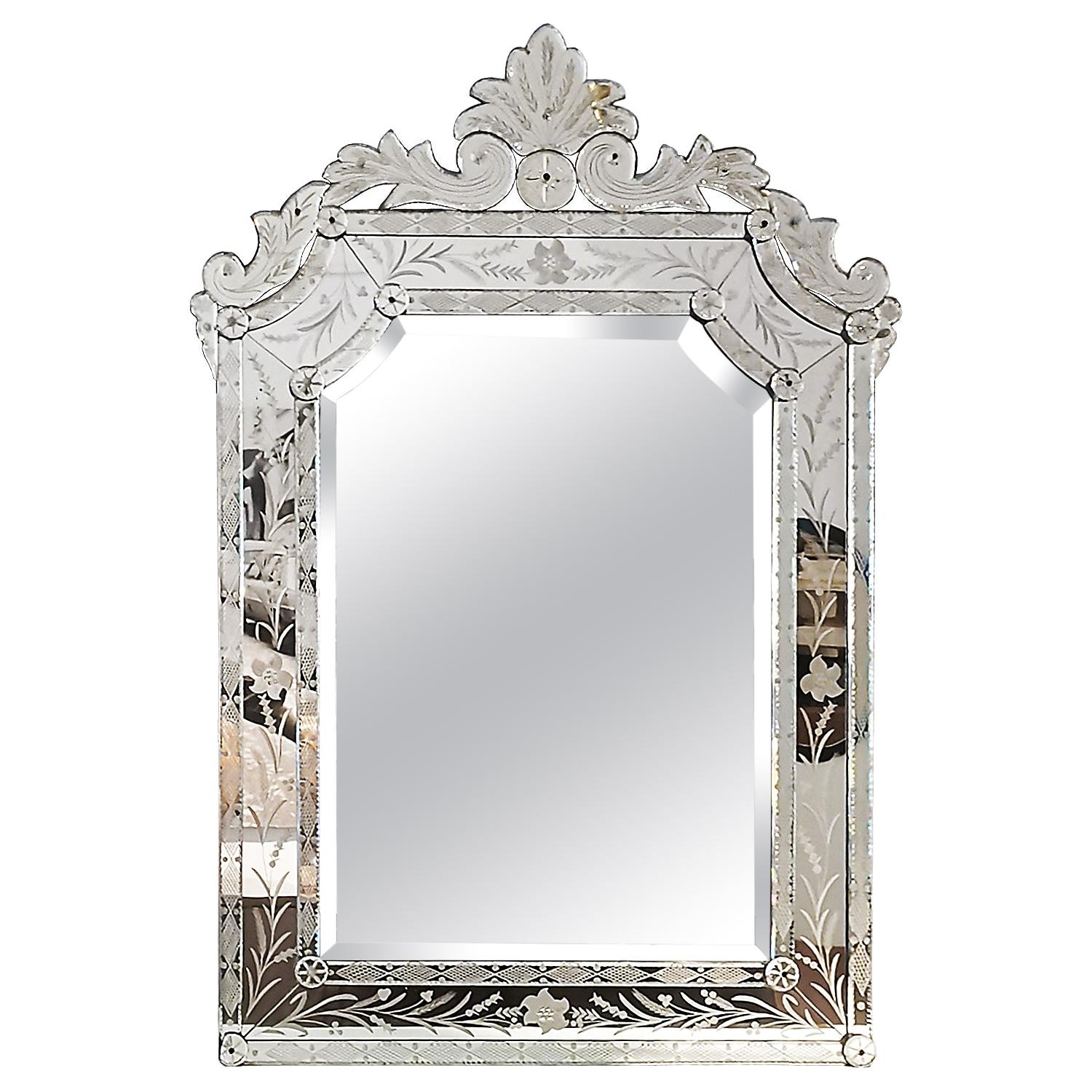 1940s Neoclassical Beveled Mirror, Acid Engraved Mirror Frame, Spain, Majorca