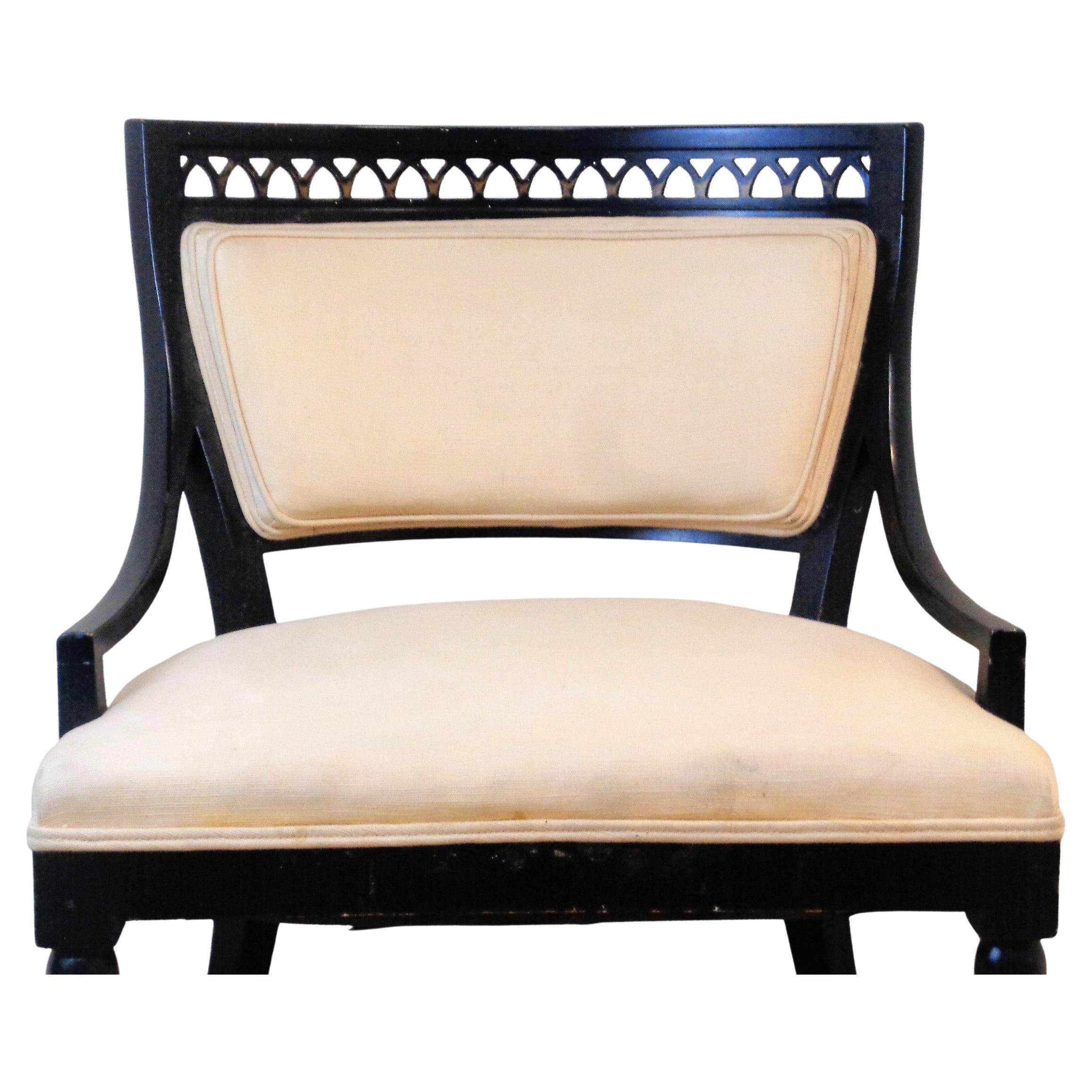 Mid-20th Century  Neoclassical Style Black Lacquered Lounge Chair For Sale