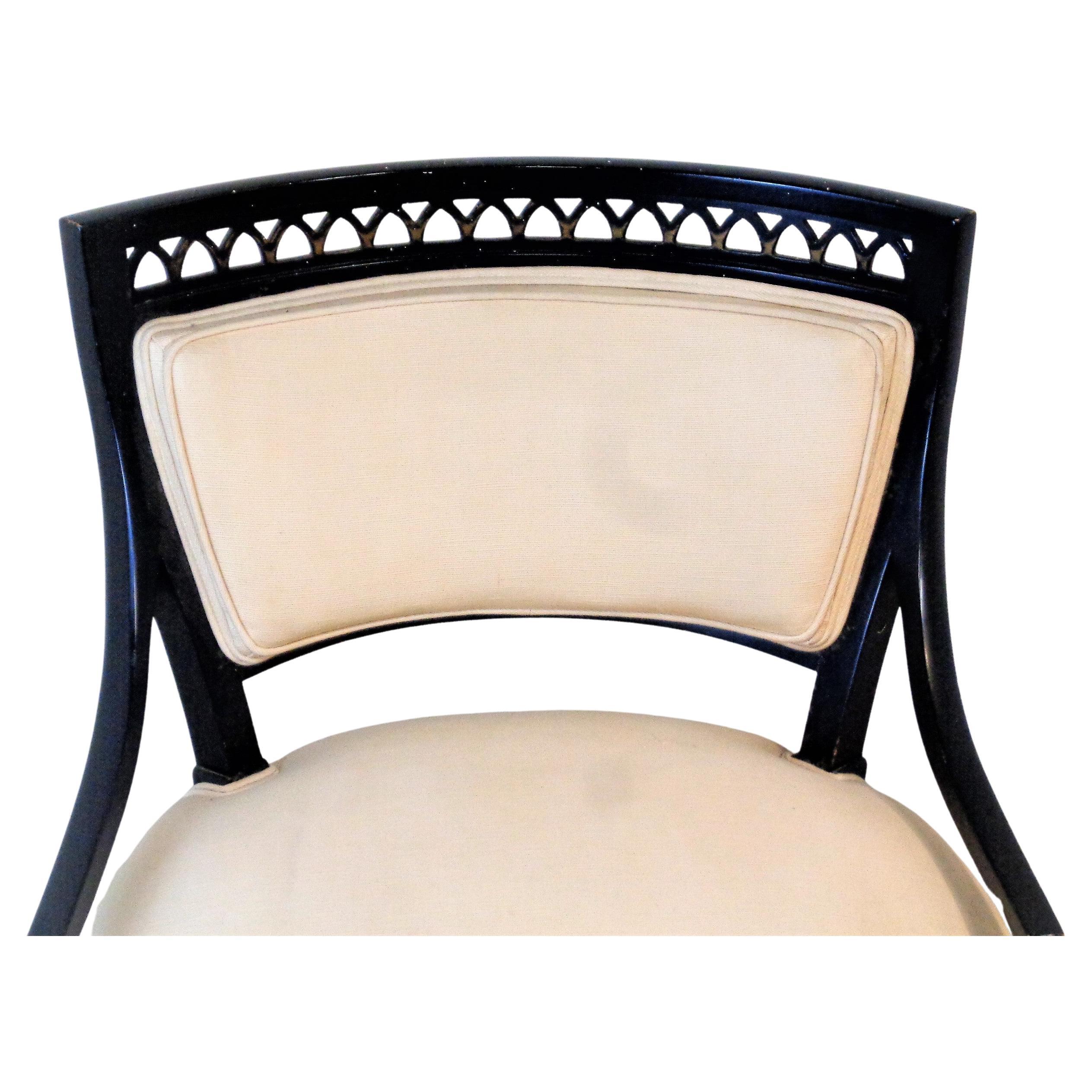Upholstery  Neoclassical Style Black Lacquered Lounge Chair For Sale