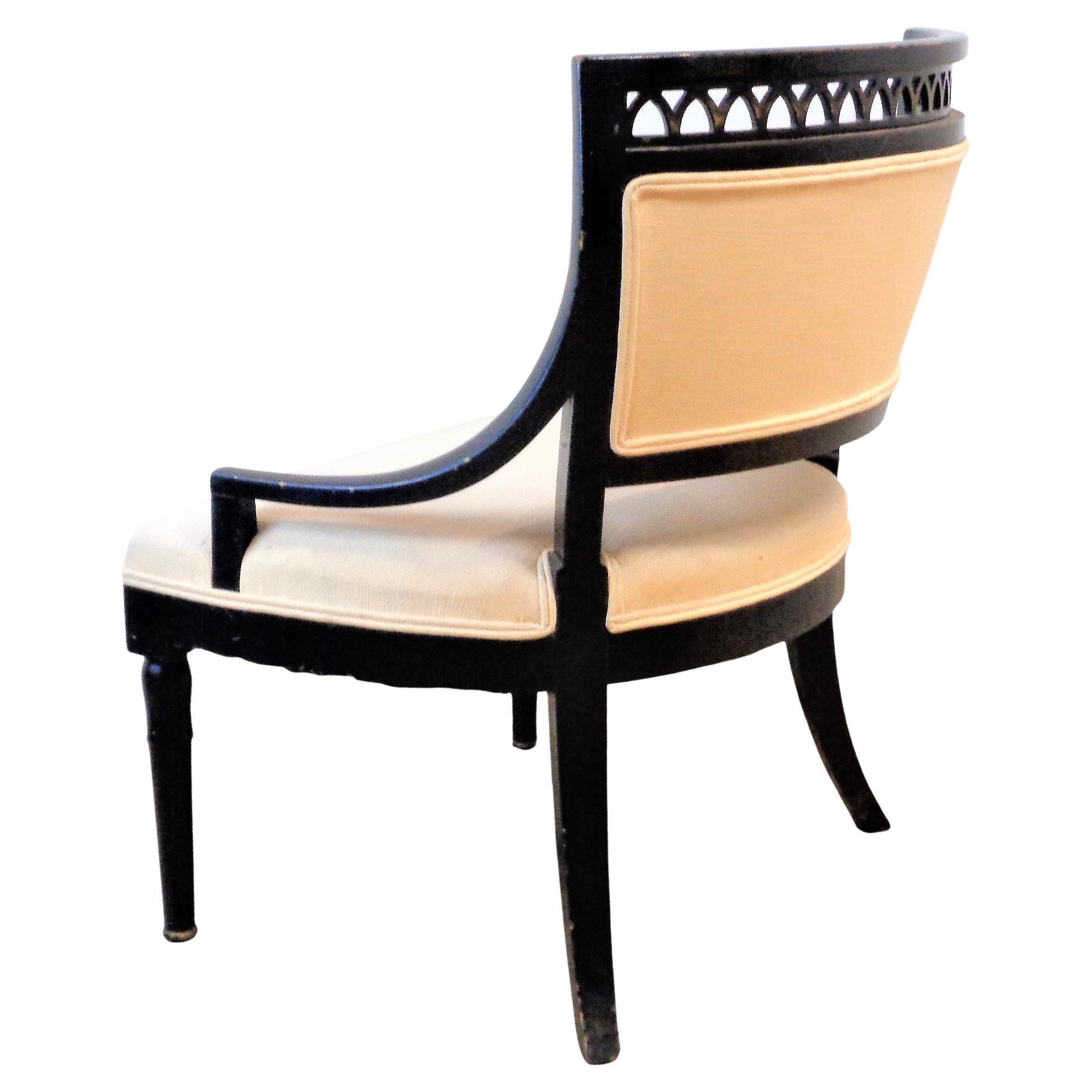  Neoclassical Style Black Lacquered Lounge Chair For Sale 1