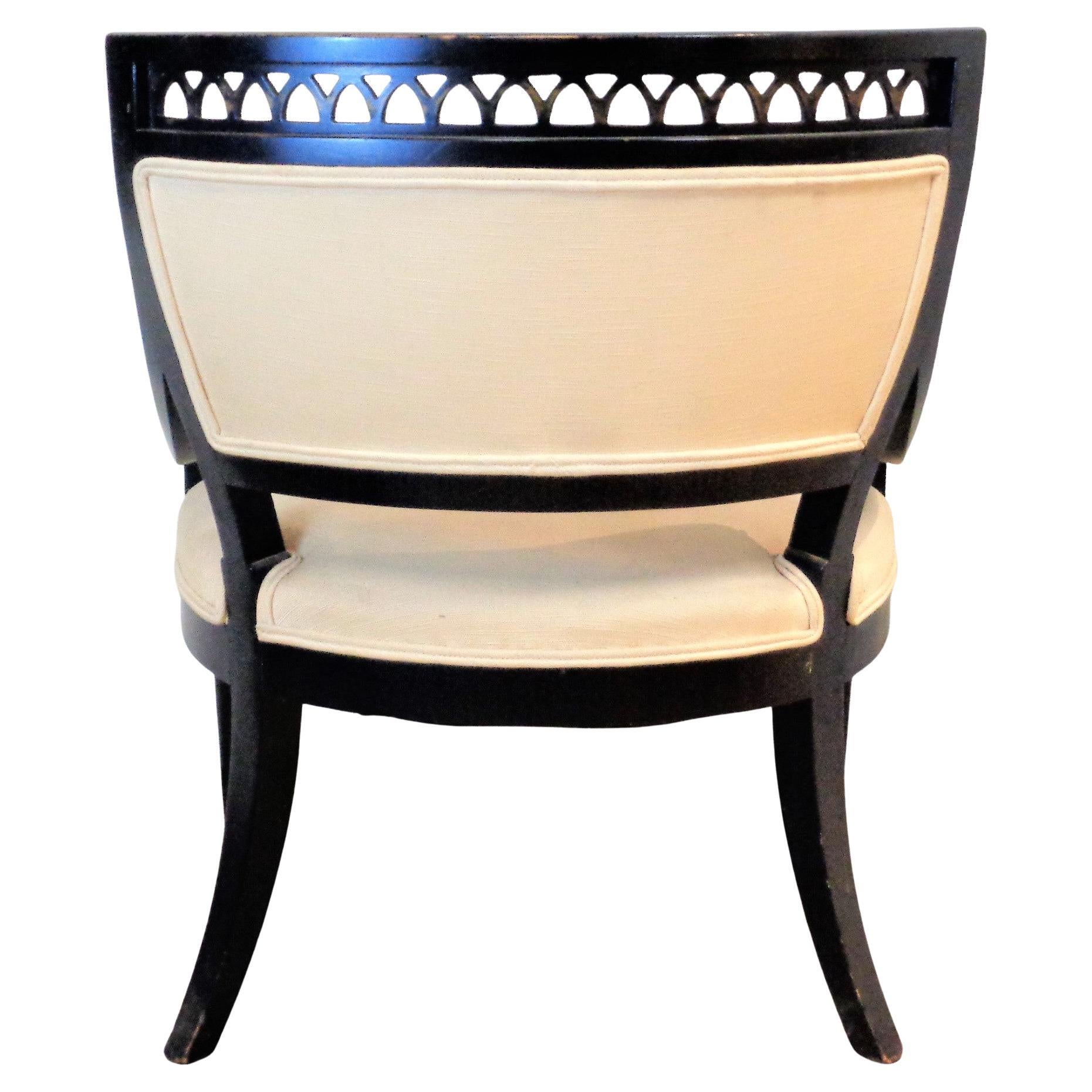  Neoclassical Style Black Lacquered Lounge Chair For Sale 2