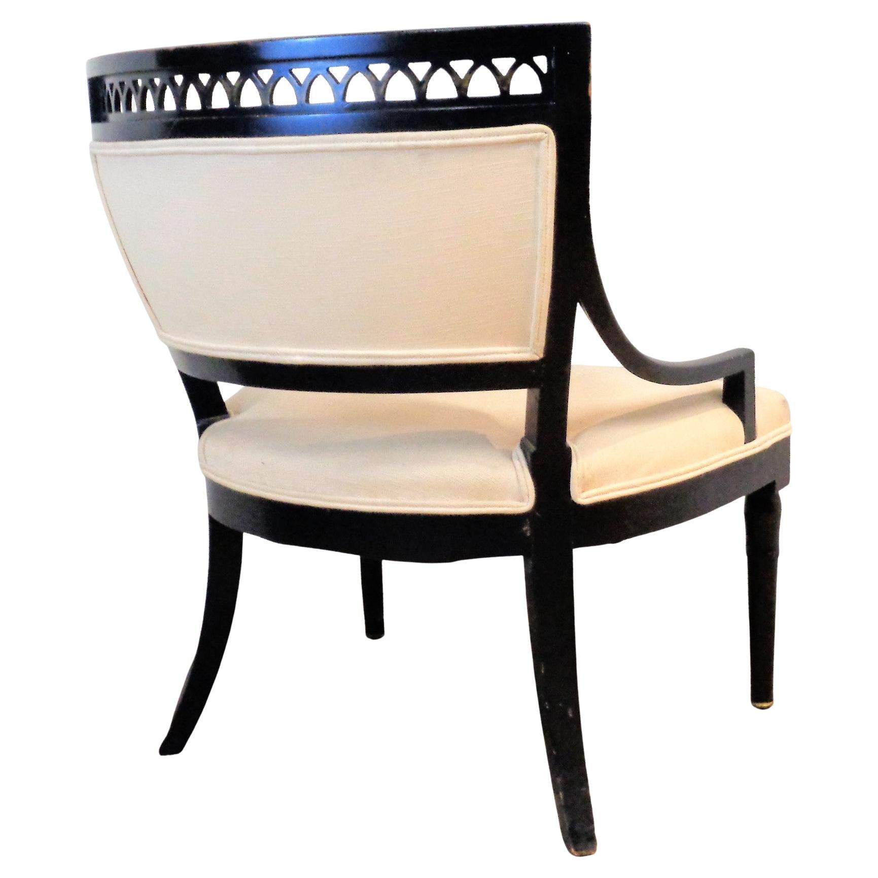  Neoclassical Style Black Lacquered Lounge Chair For Sale 3
