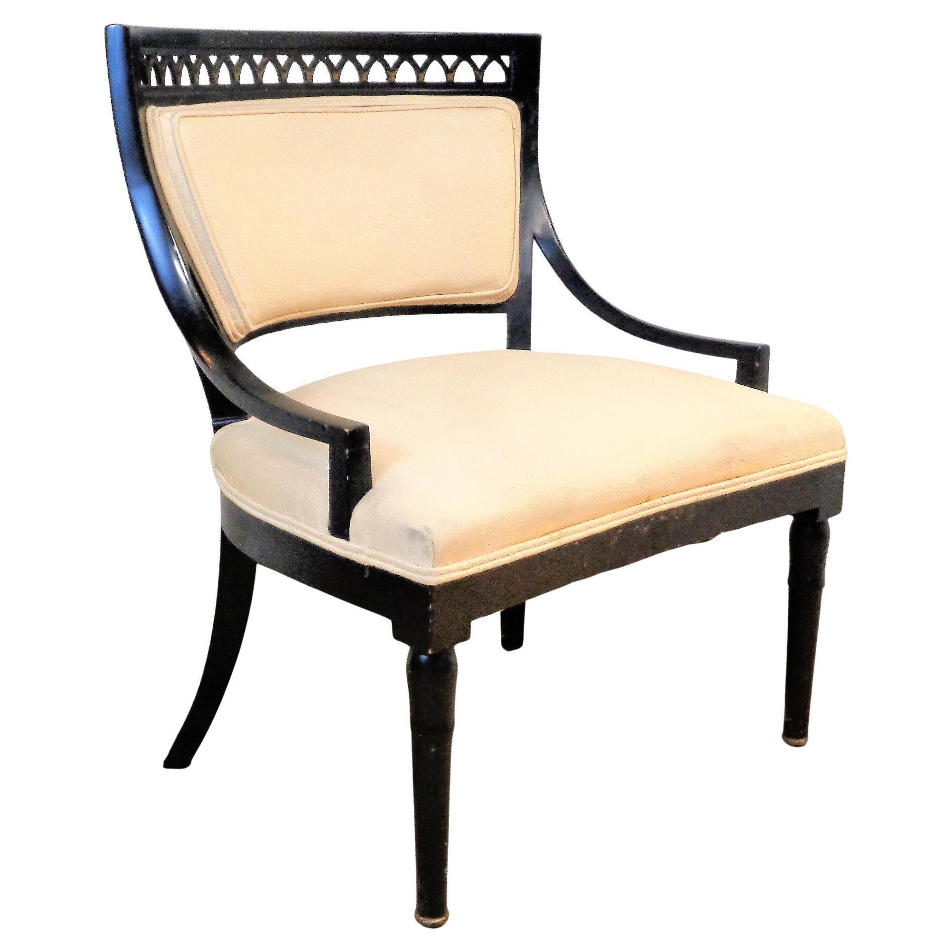  Neoclassical Style Black Lacquered Lounge Chair For Sale 4
