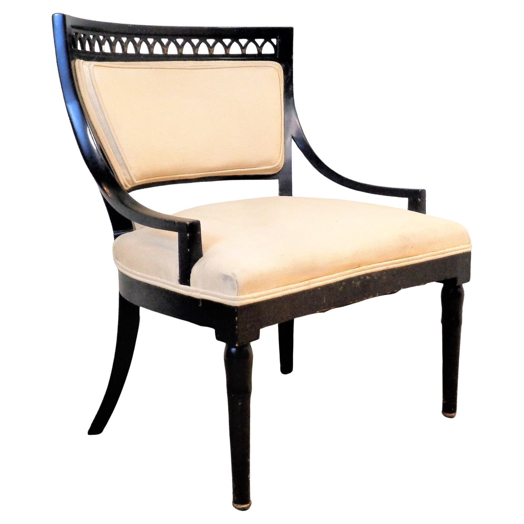  Neoclassical Style Black Lacquered Lounge Chair For Sale