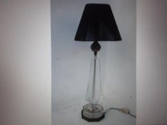 1940's Neoclassical Style Brass & Glass Obelisk Form Table Lamp