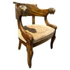 1940er Jahre Neoklassischen Stil Messing Lion Barrel Wildleder Stuhl