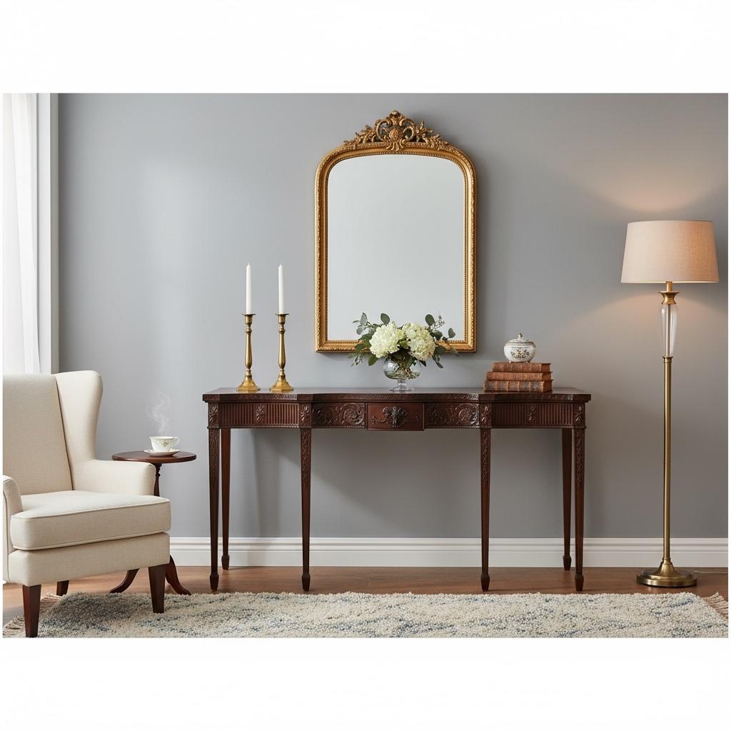 20th Century 1940s Neoclassical Style Carved Mahogany Huntboard / Console Table / Server For Sale