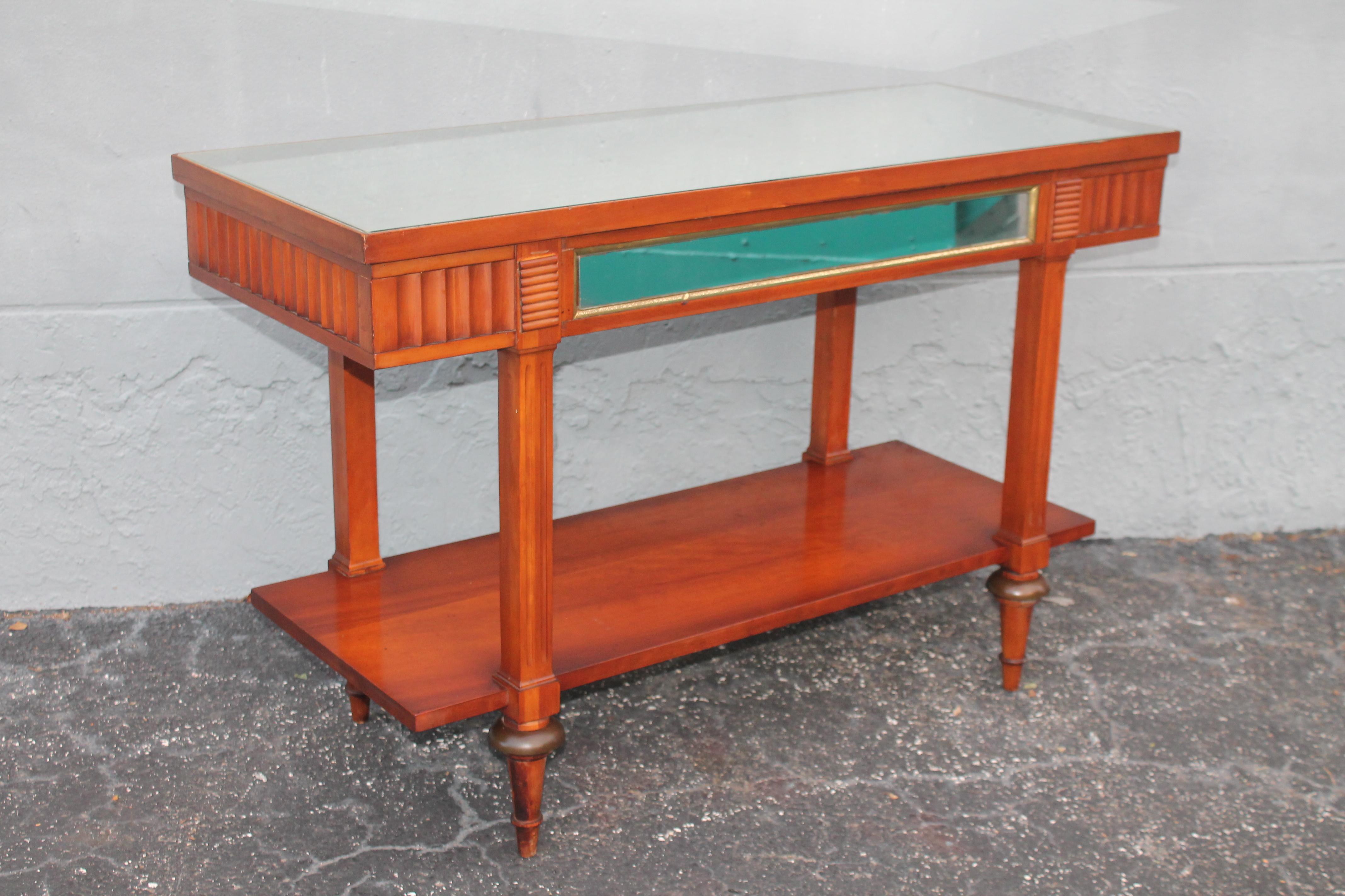 North American 1940's Neoclassical style/ Hollywood Regency Walnut w/ Mirror Hall Console Table For Sale