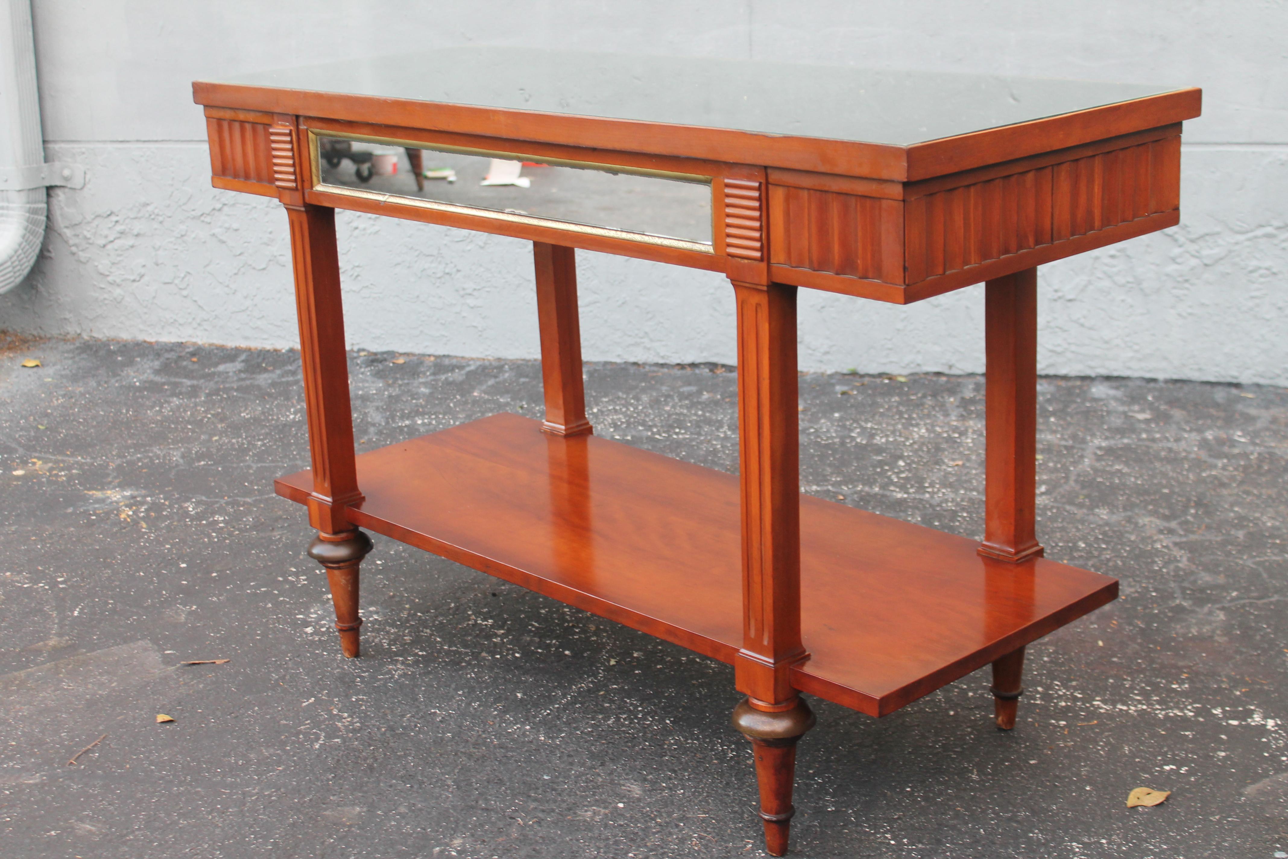 Wood 1940's Neoclassical style/ Hollywood Regency Walnut w/ Mirror Hall Console Table For Sale