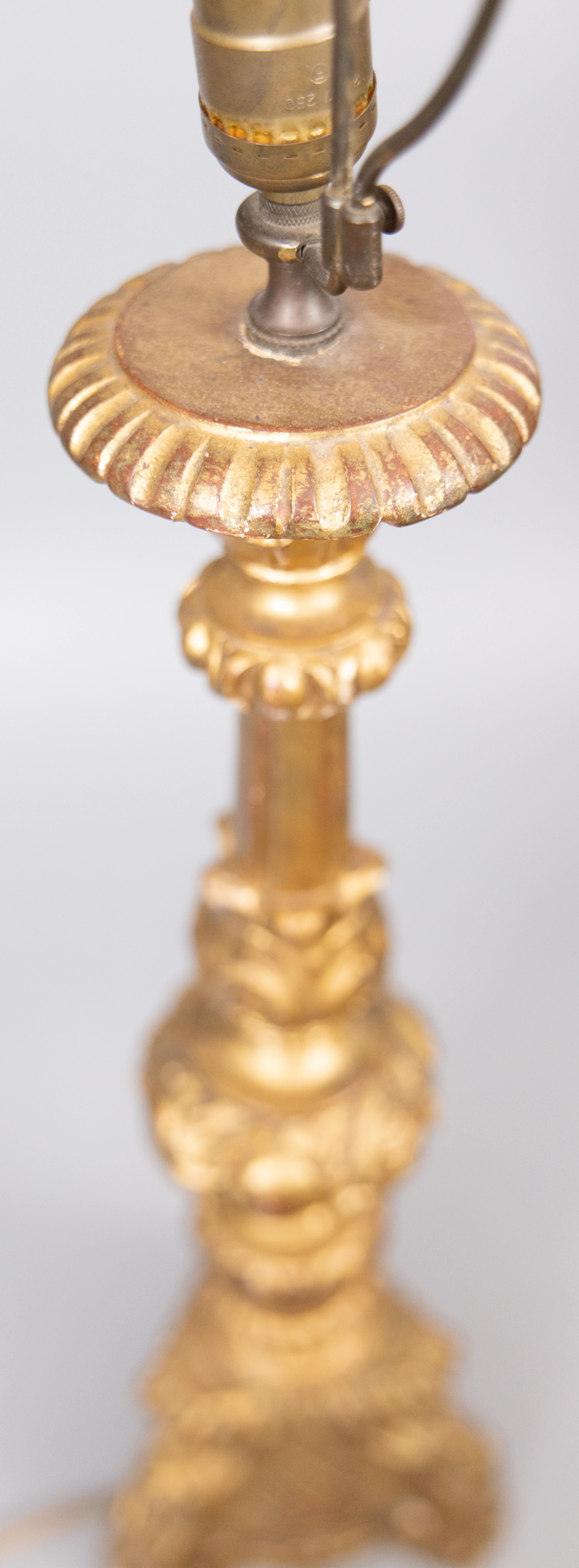 1940s Neoclassical Style Italian Giltwood Pricket Candlestick Table Lamp For Sale 1