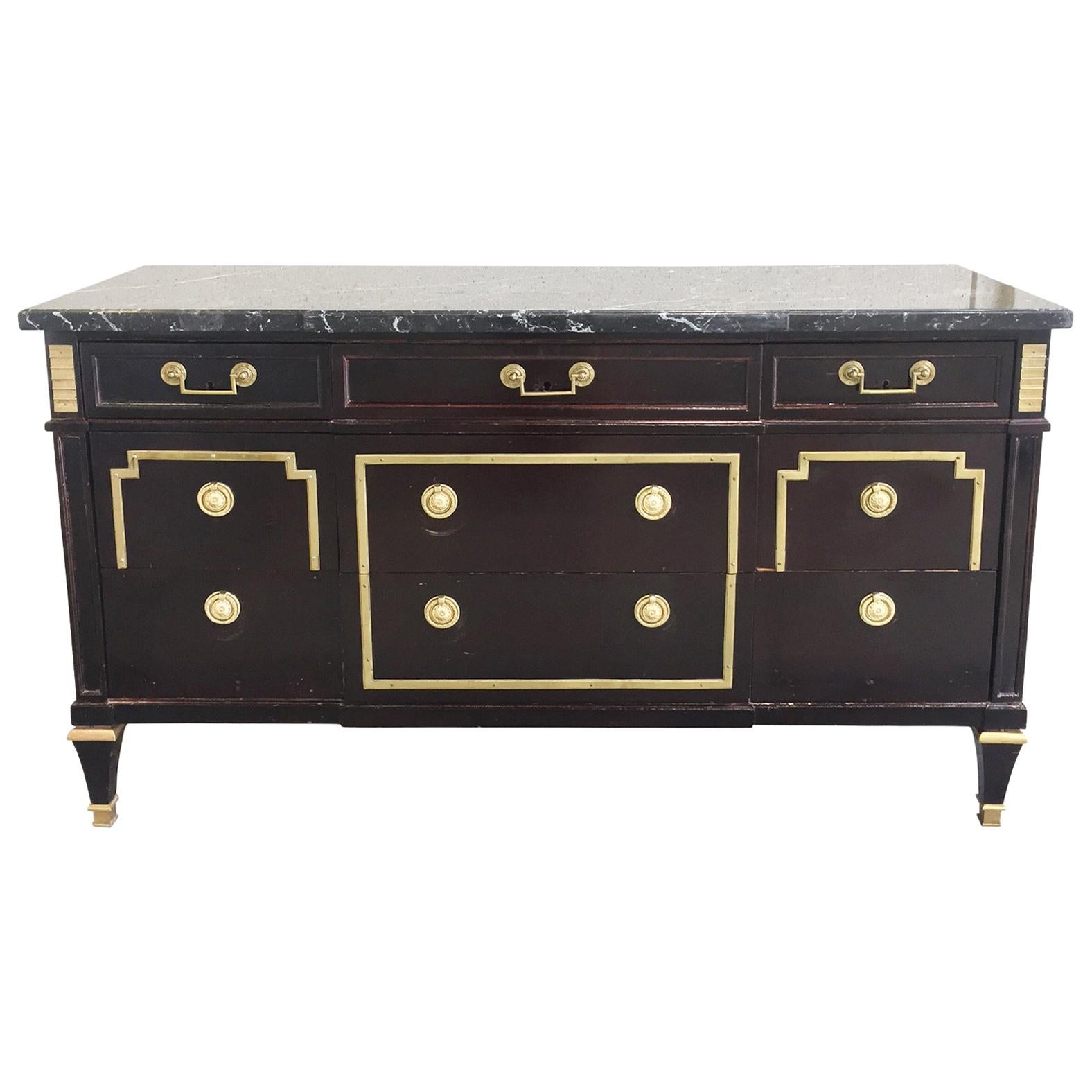 1940s Neoclassical Style Lacquered Chest with Marbletop