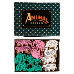 1940's New Old Stock Vintage Caja De Gomas De Borrar De Animales - Juego De Cajas