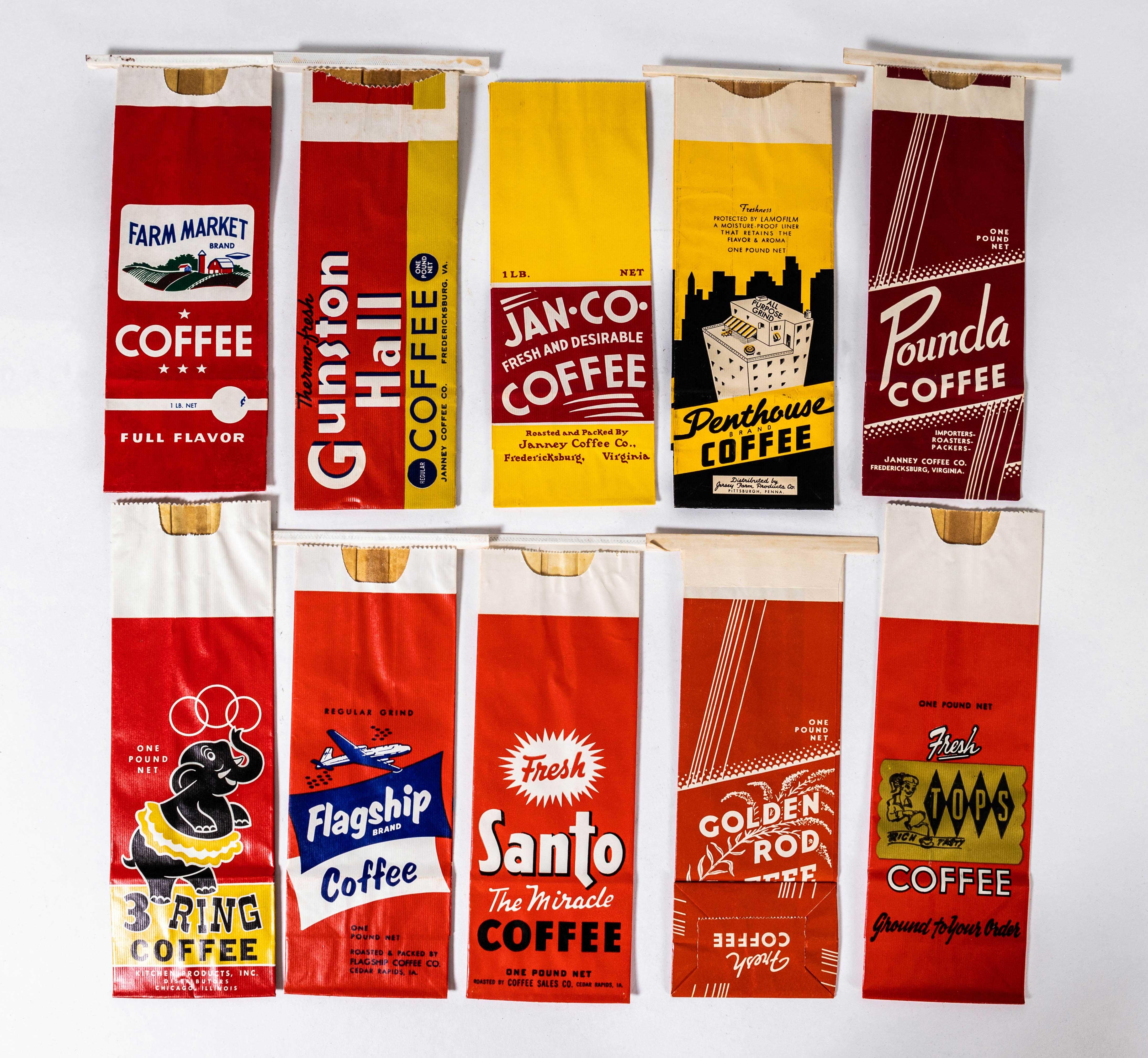 European 1940's New Old Stock Vintage Coffee Bags - Pack Of Ten For Sale