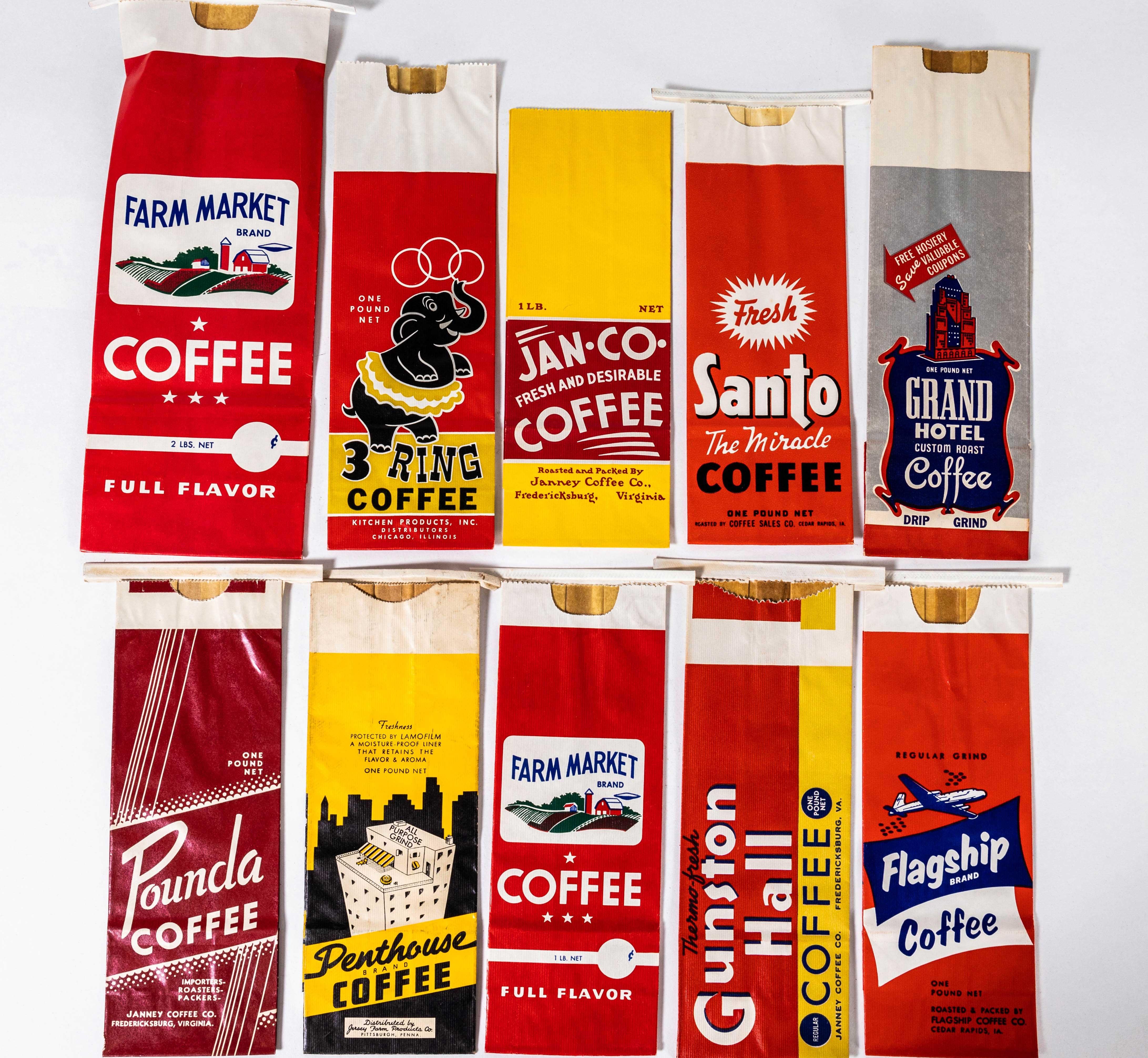 Paper 1940's New Old Stock Vintage Coffee Bags - Pack Of Ten For Sale