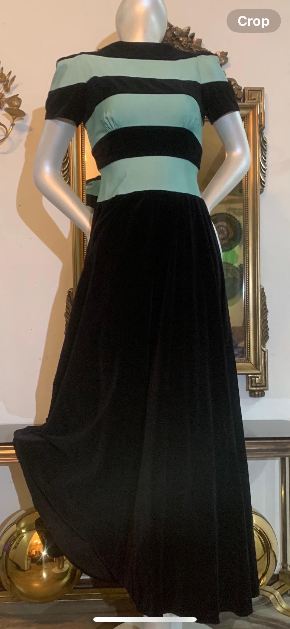 1940s New York Creation Robe à corsage rayé menthe et noir avec épaules structurées en vente 2