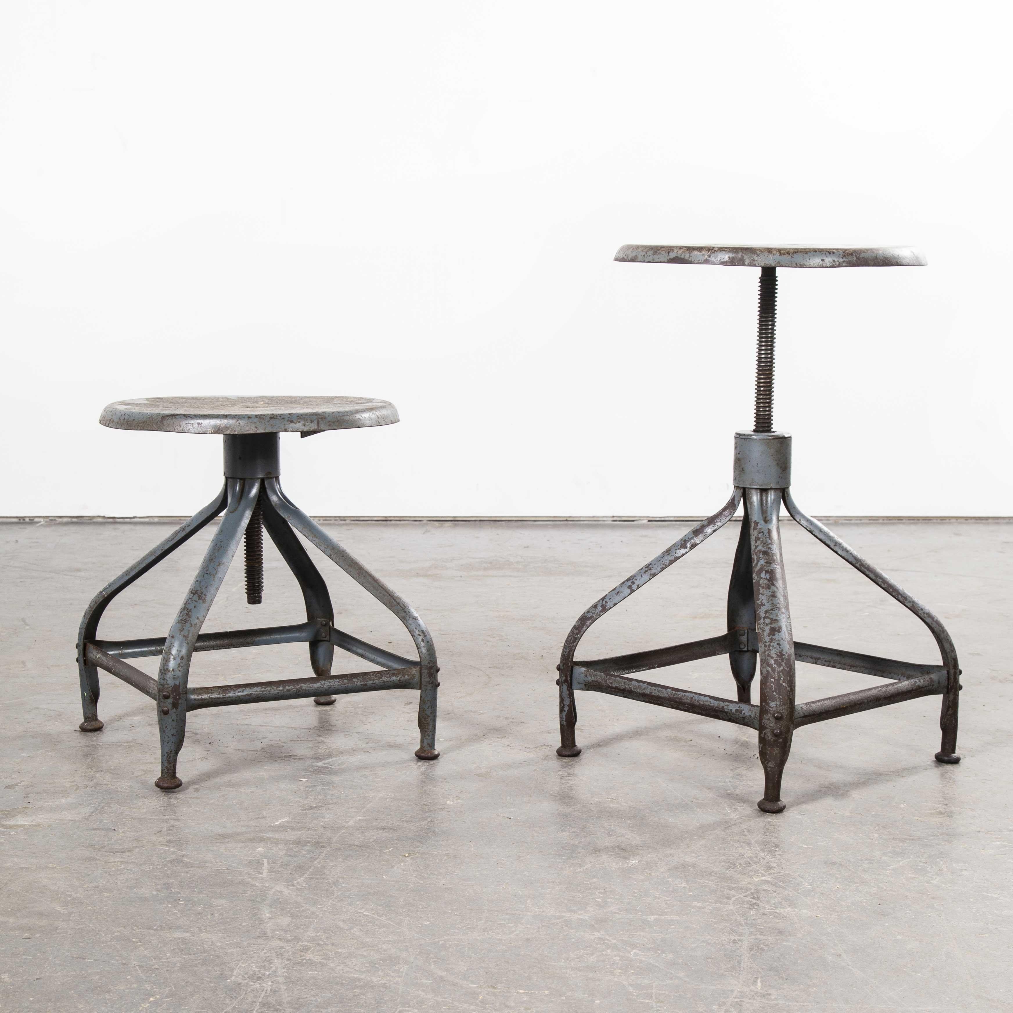 Mid-20th Century 1940s Nicolle Pair of Low Industrial Swiveling Stools