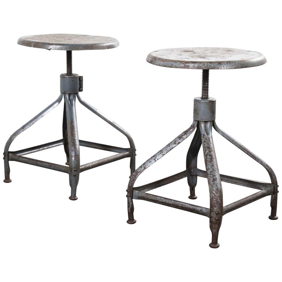 Vintage 1940s Army Green Industrial Steel WWII Factory Stools For Sale ...