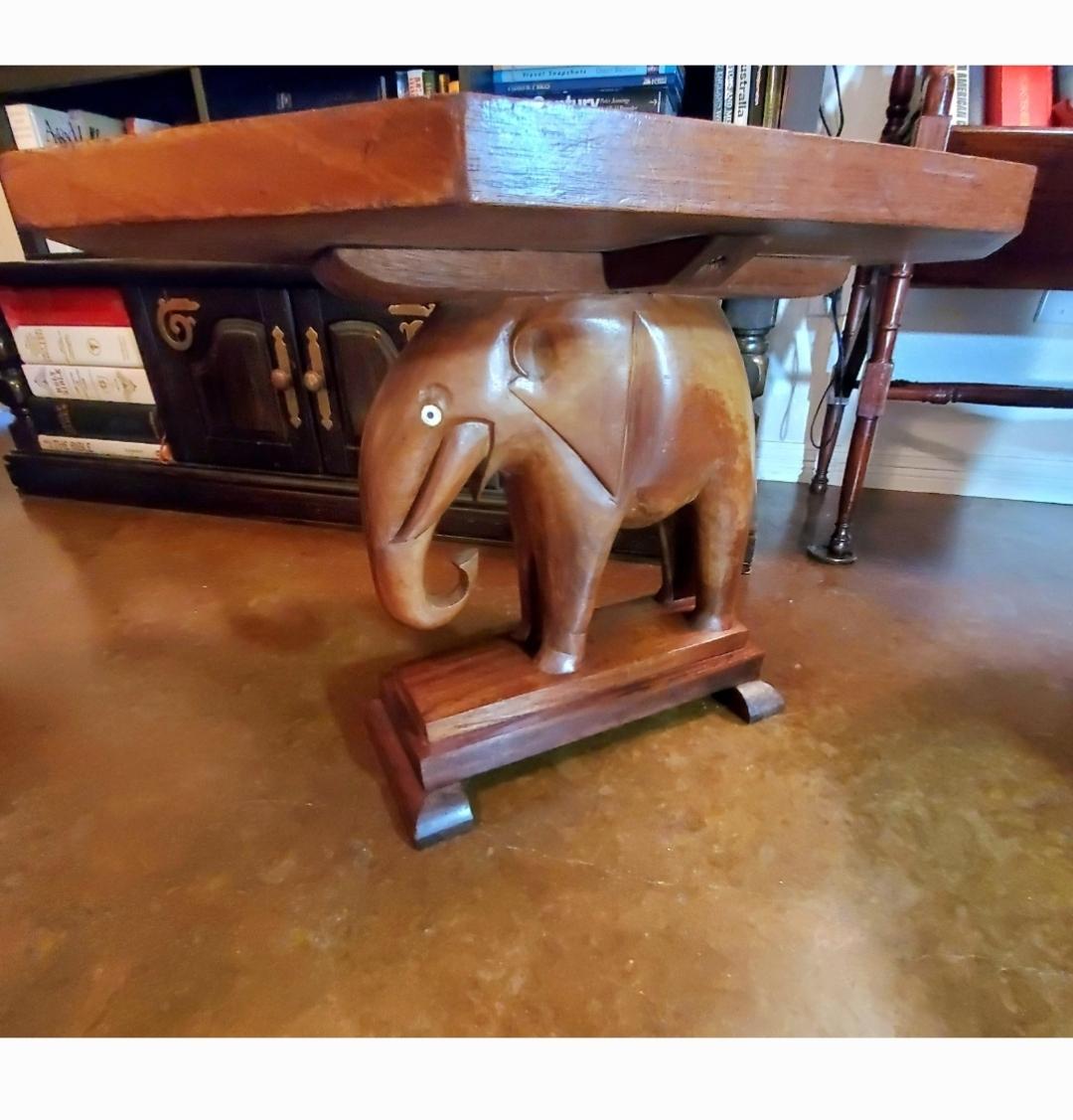1940s Nigerian Carved Mahogany End Tables With Elephant Bases - a Pair. For Sale 1