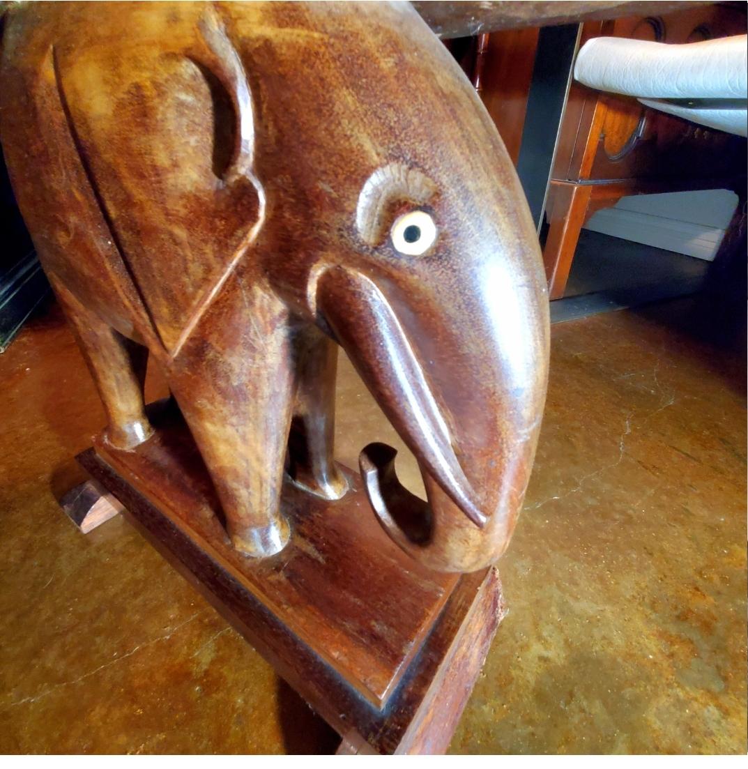 1940s Nigerian Carved Mahogany End Tables With Elephant Bases - a Pair. In Good Condition For Sale In Waxahachie, TX