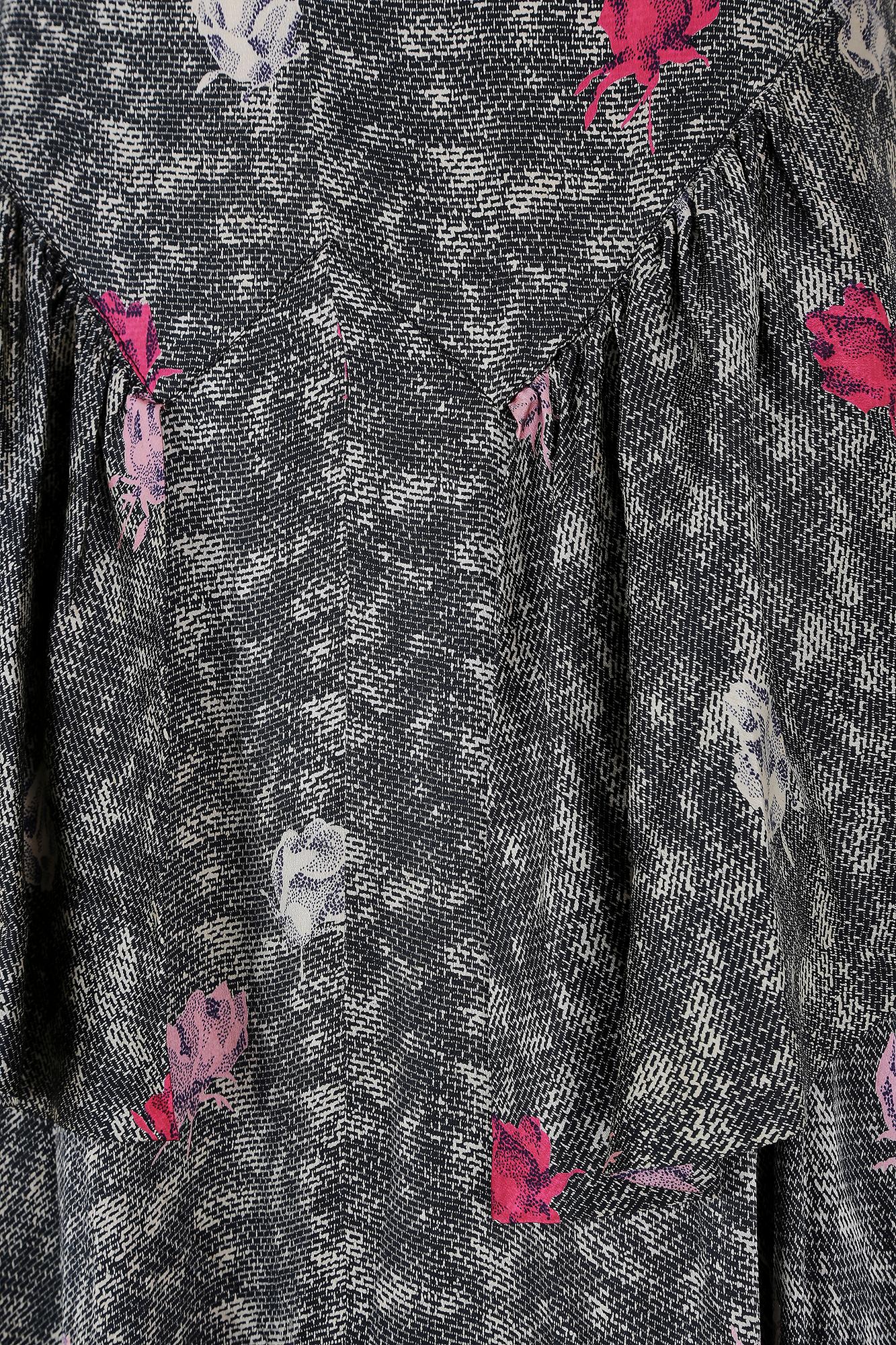 Women's 1940s Novelty Rose Print Silk Peplum Maxi Dress For Sale
