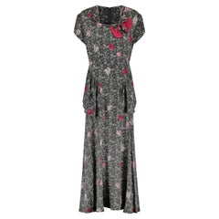 1940s Novelty Rose Print Silk Peplum Maxi Dress