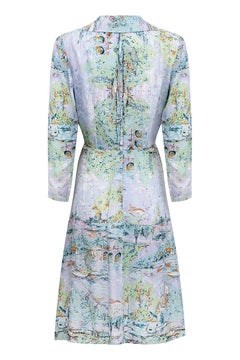 1940s Novelty Ship Print Pastel Coloured Rayon Dress