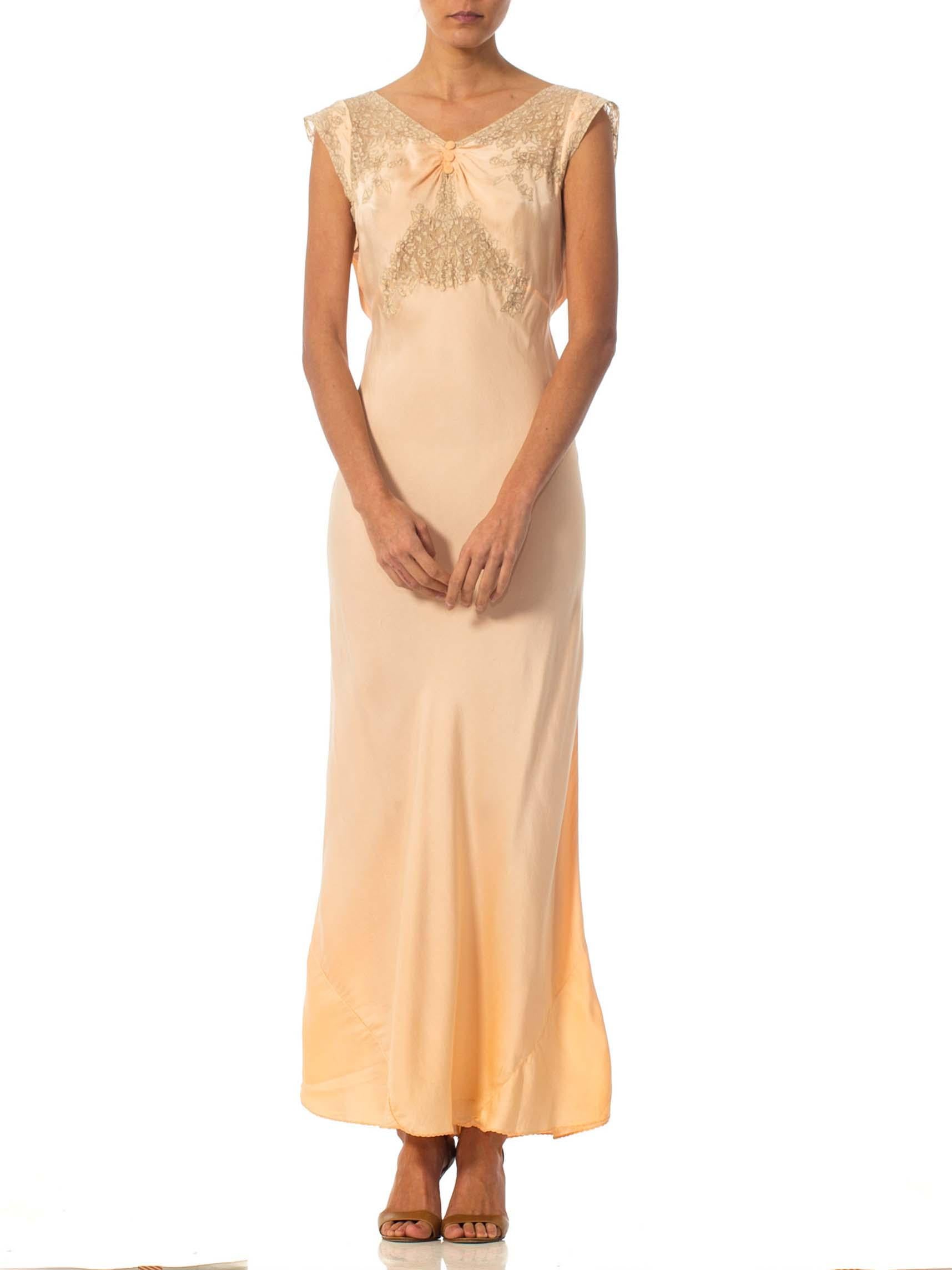 Blush Pink Bias Cut Silk Charmeuse & Lace Negligee With Side Ties 1