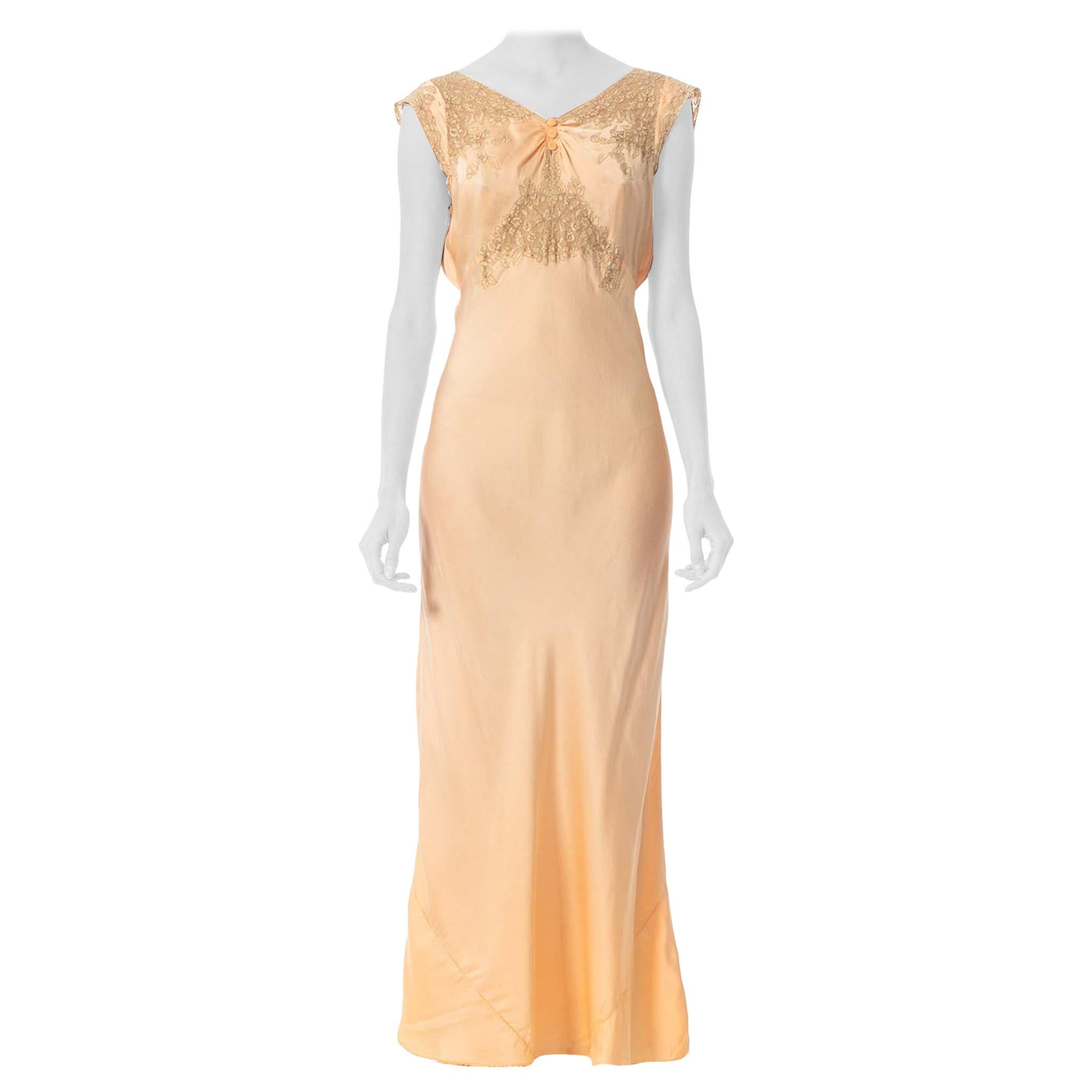 Blush Pink Bias Cut Silk Charmeuse & Lace Negligee With Side Ties