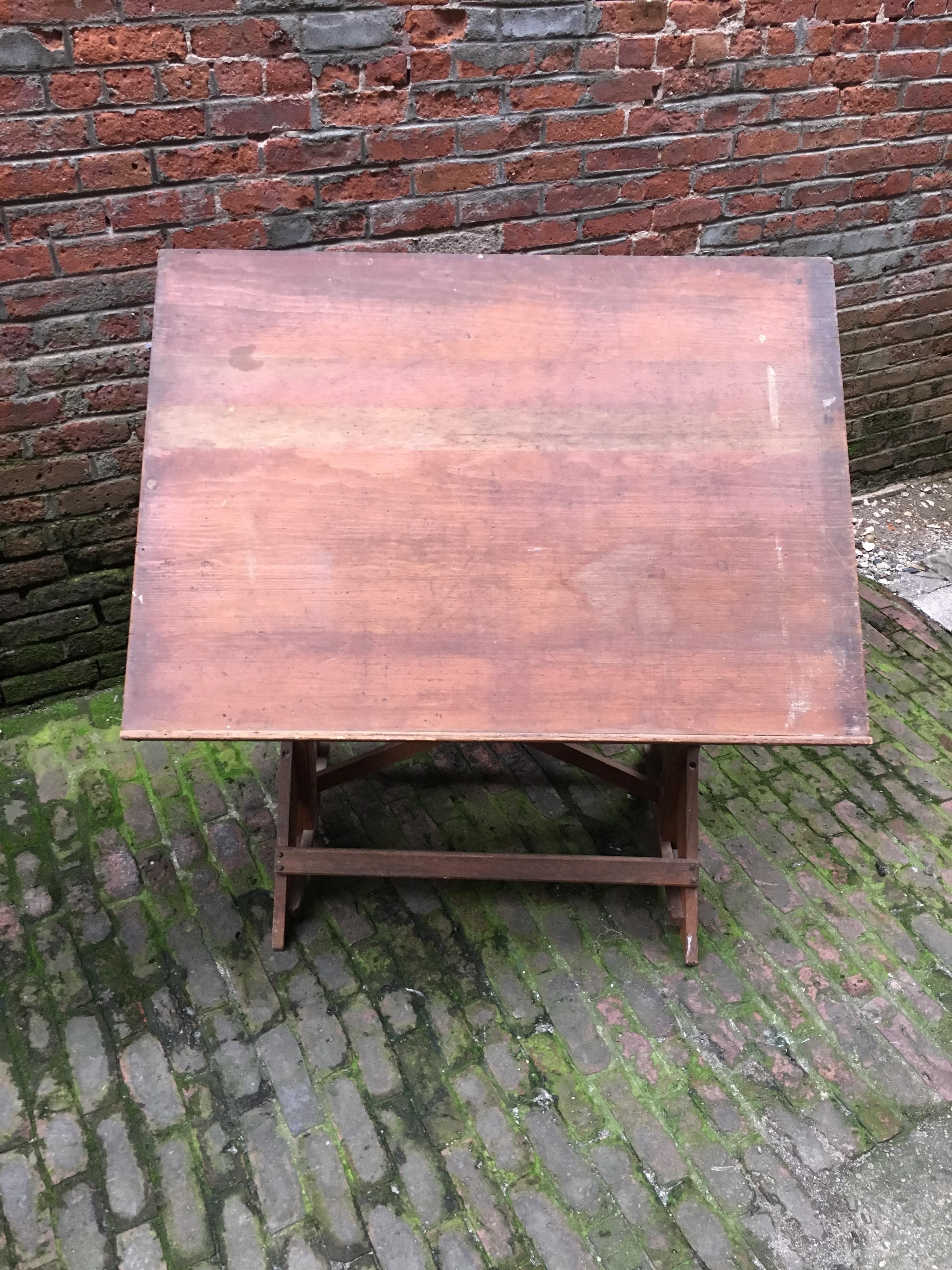 American 1940s Oak and Pine Drafting Table