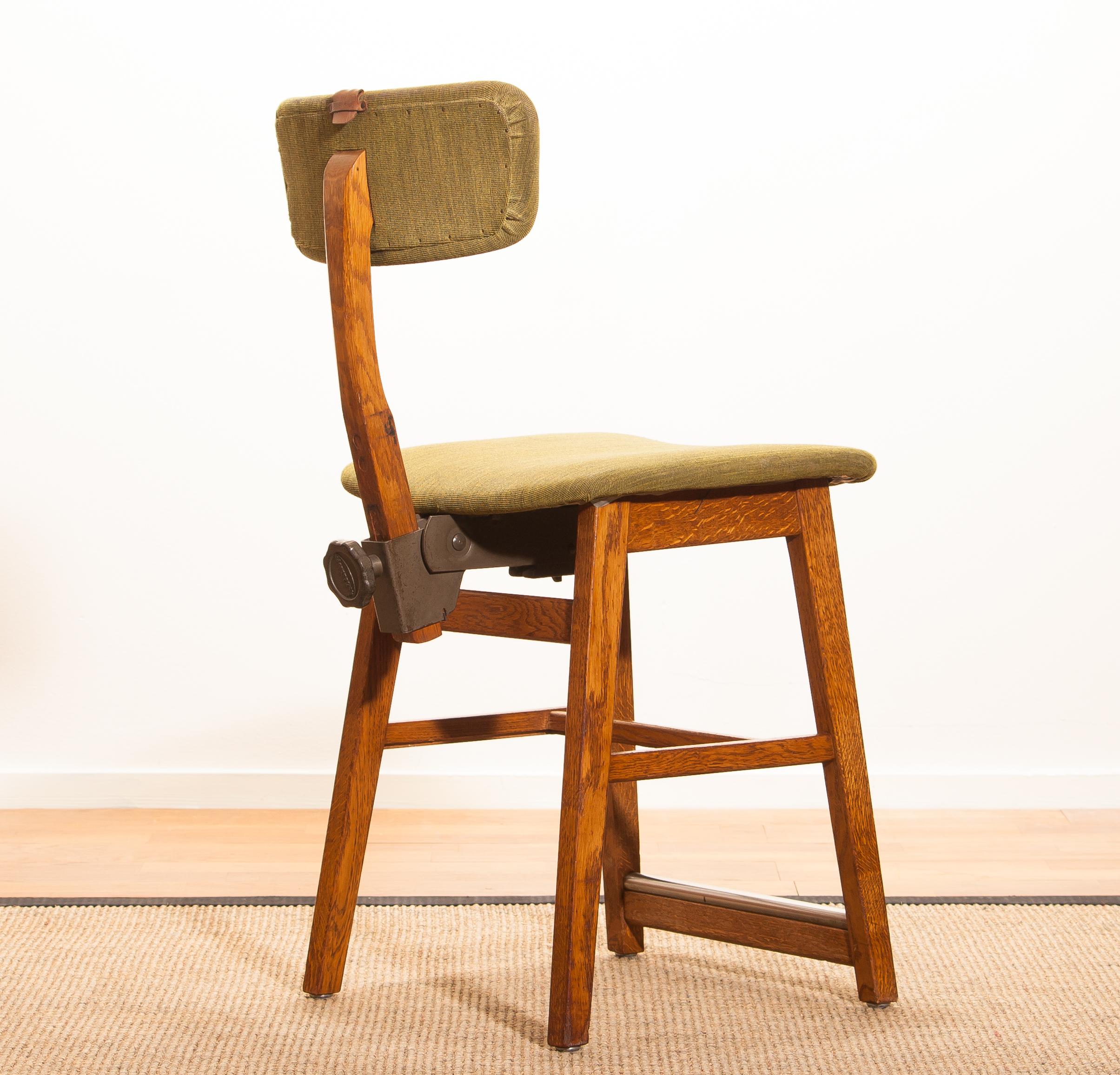 Industrial 1940s, Oak and Wool Desk Chair by Âtvidabergs, Sweden