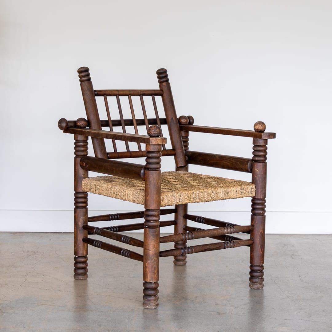 20th Century 1940's Oak and Woven Lounge Chair by Charles Dudouyt For Sale