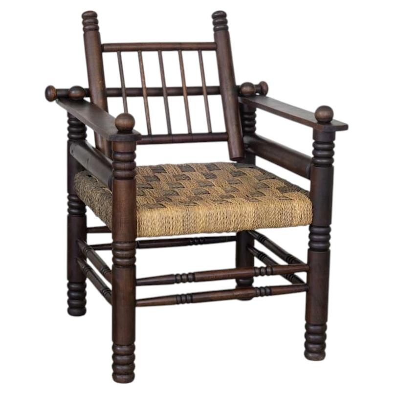 1940s Oak and Woven Lounge Chair by Charles Dudouyt For Sale