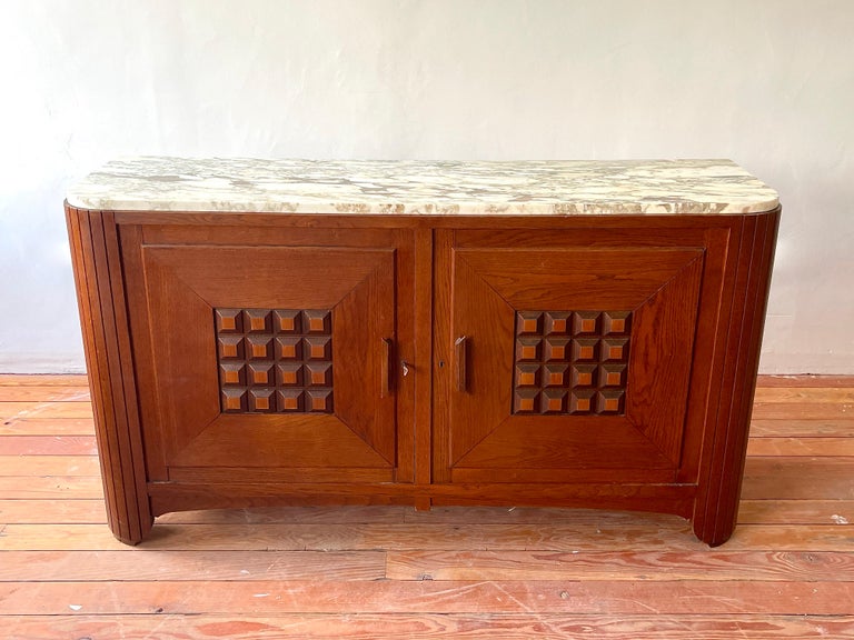 French 1940's Oak Cabinet with Marble Top For Sale