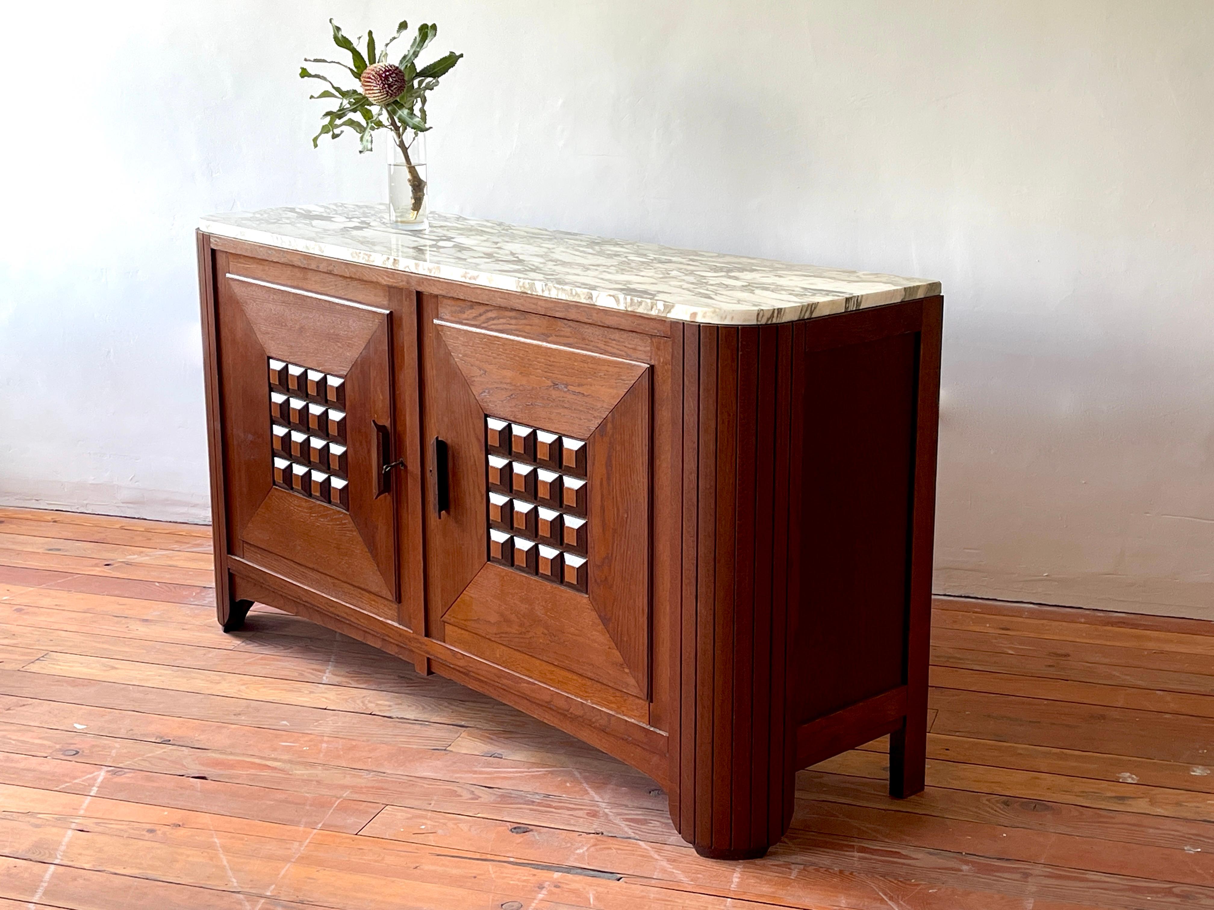 1940's Oak Cabinet with Marble Top In Good Condition In Beverly Hills, CA