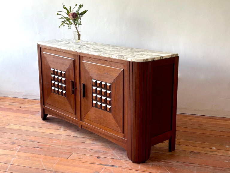 1940's Oak Cabinet with Marble Top In Good Condition For Sale In West Hollywood, CA