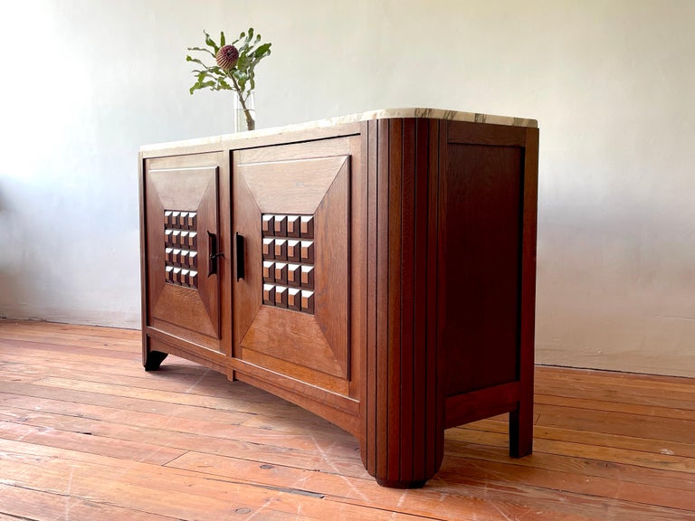 Mid-20th Century 1940's Oak Cabinet with Marble Top For Sale
