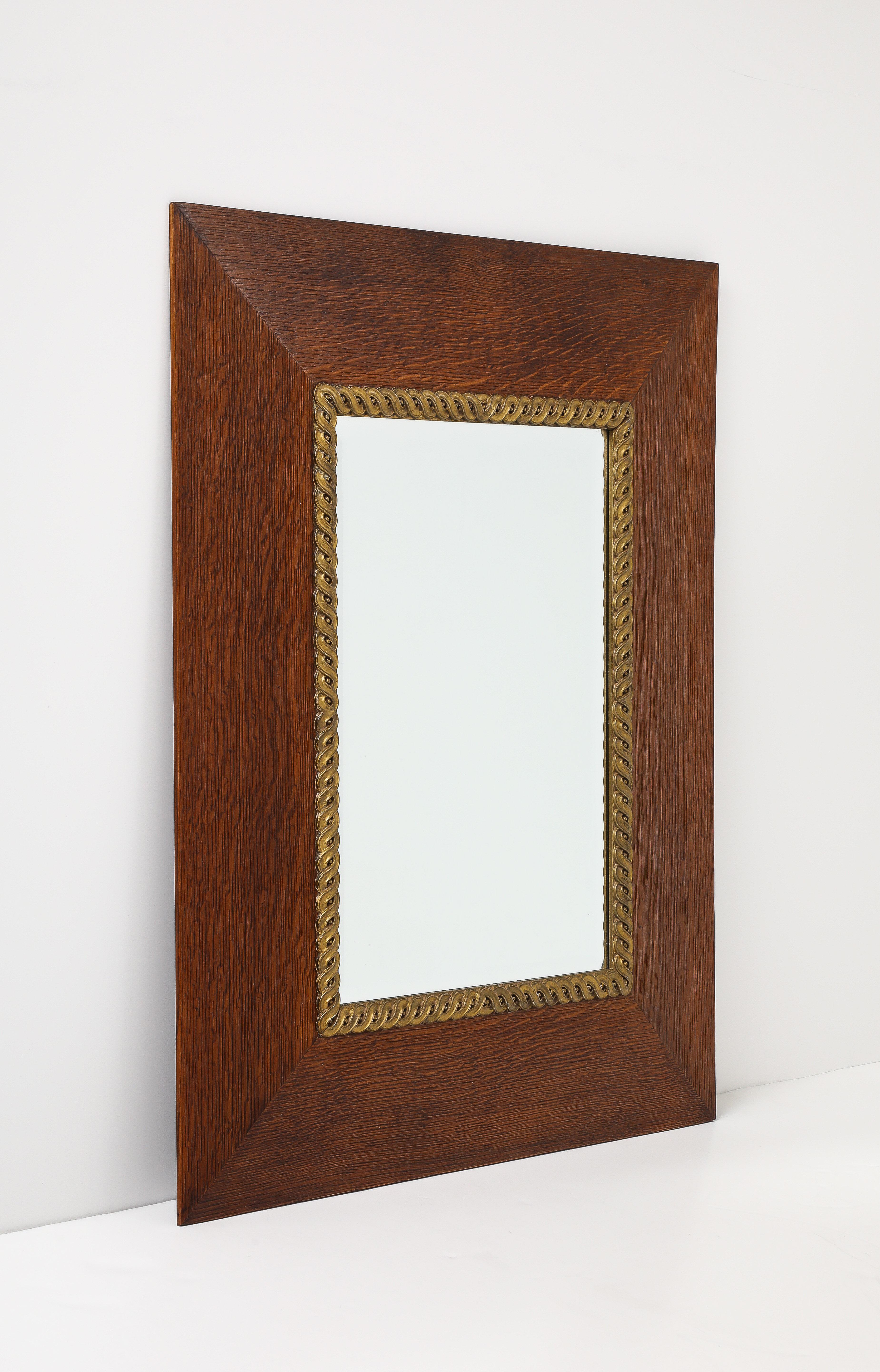 Espejo de pared francés de roble de 1940 Moderno de mediados de siglo en venta